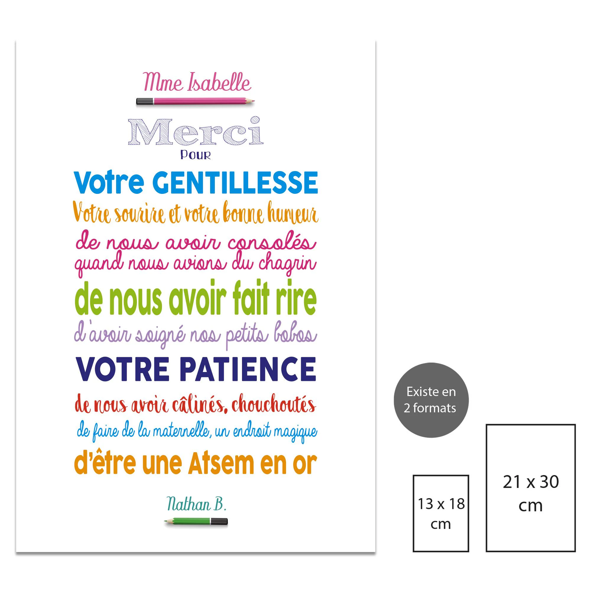 Poster Merci Atsem personnalisable, Affiche ATSEM en Or avec prénom, Cadeau école personnalisé fin d'année scolaire - image 5