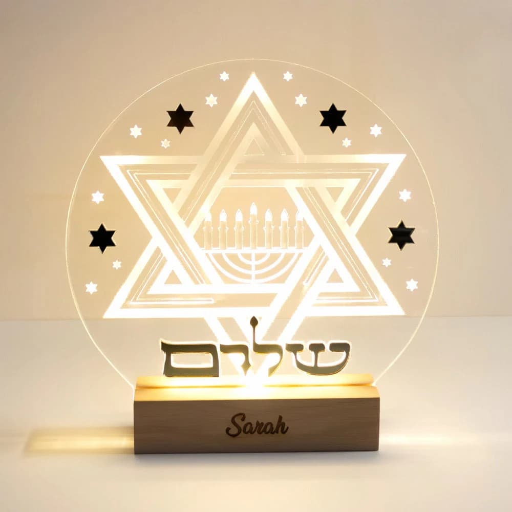 Veilleuse Shalom LED Gravure Juive.Lampe Menorah Personnalisable.Veilleuse Étoile De David Acrylique.Lampe De Chevet Shalom Symbole Judaïque - image 5