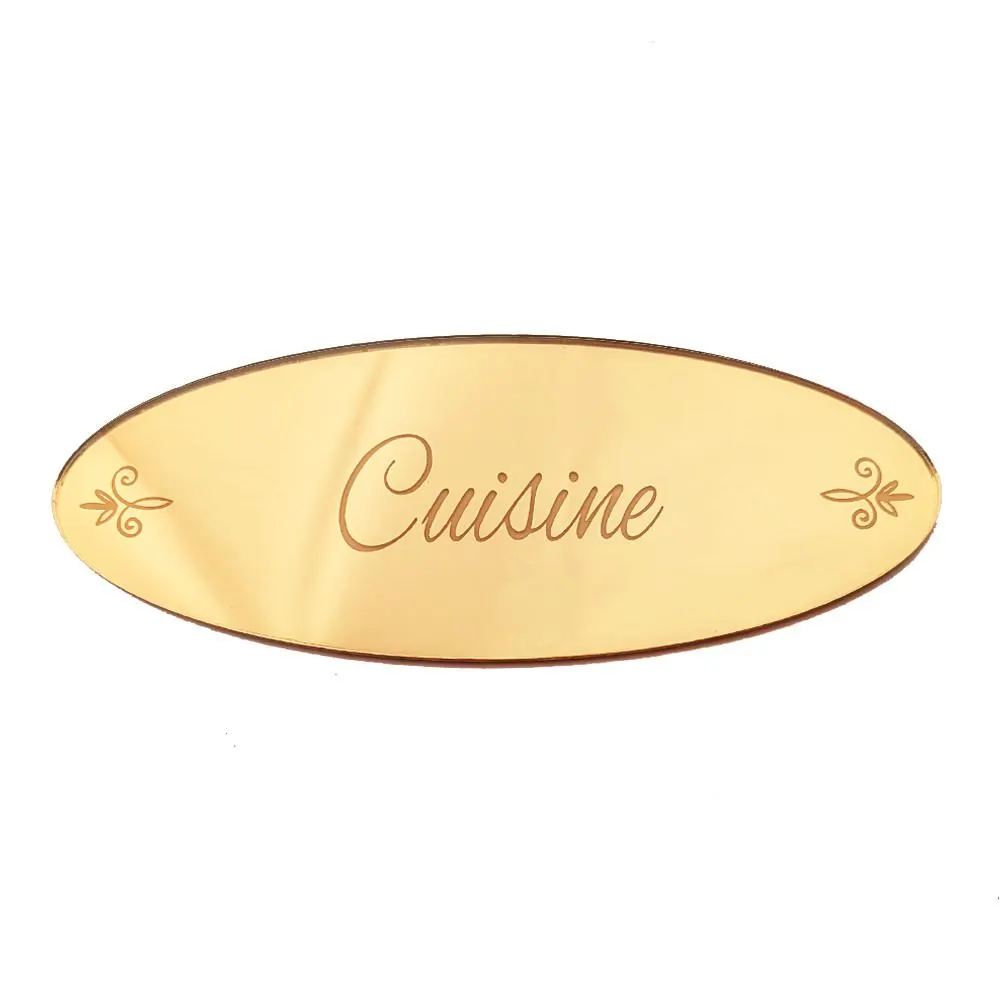 Plaque de porte cuisine en miroir or, plaque gravée chic et élégante avec double-face