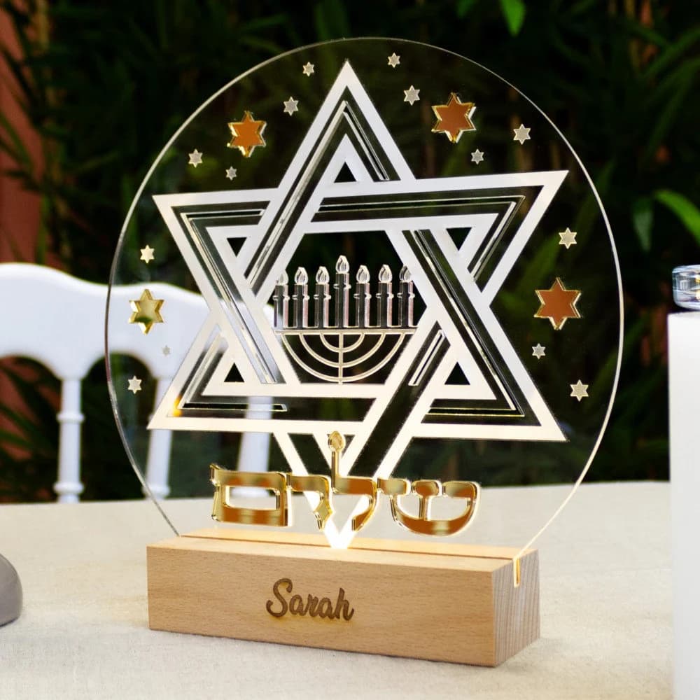 Veilleuse Shalom LED Gravure Juive.Lampe Menorah Personnalisable.Veilleuse Étoile De David Acrylique.Lampe De Chevet Shalom Symbole Judaïque - image 4