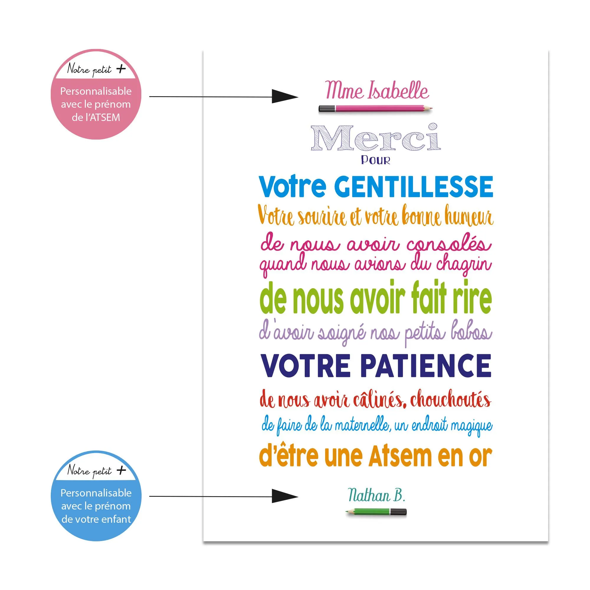 Poster Merci Atsem personnalisable, Affiche ATSEM en Or avec prénom, Cadeau école personnalisé fin d'année scolaire - image 4