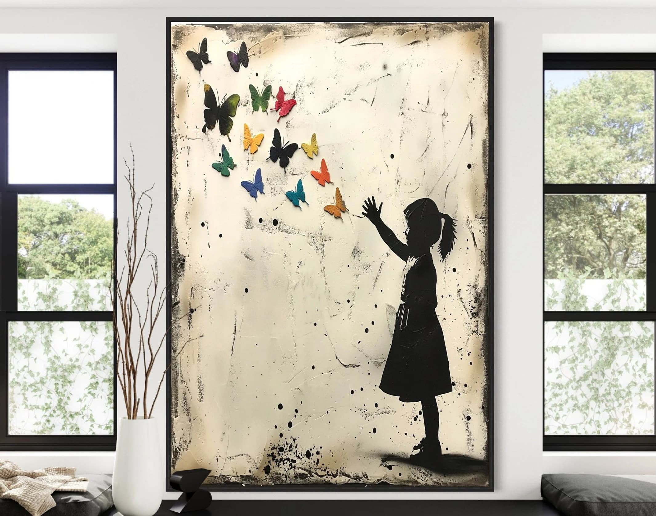 Banksy Canvas Street Wall Art | Banksy Canvas | Graffiti Street Art | Banksy Headshot Butterfly Girl Suicide | Graffiti Wall Decor