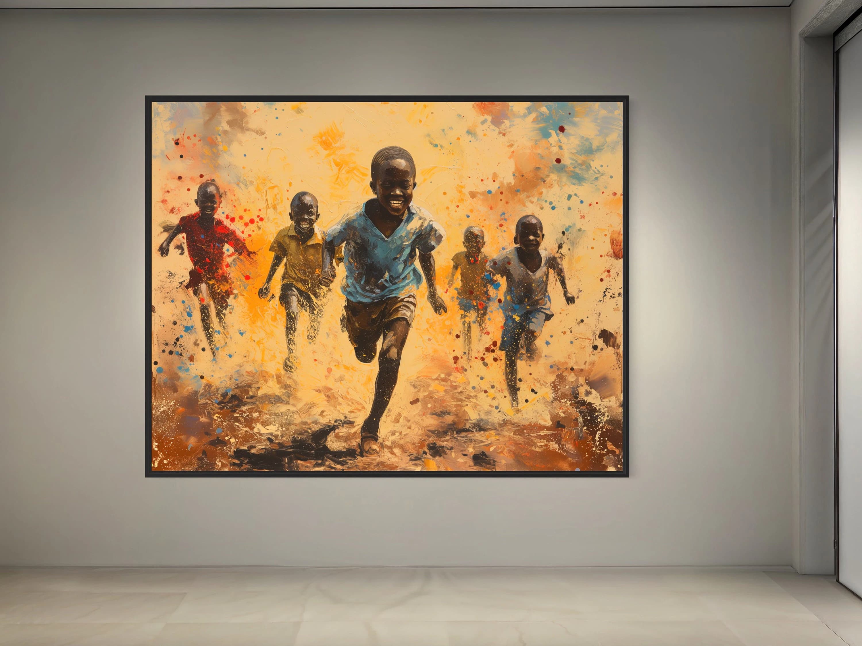 Black Boy Art, painting large/small/medium happy kids, African Black art best gift, American Bathroom Wall Art,