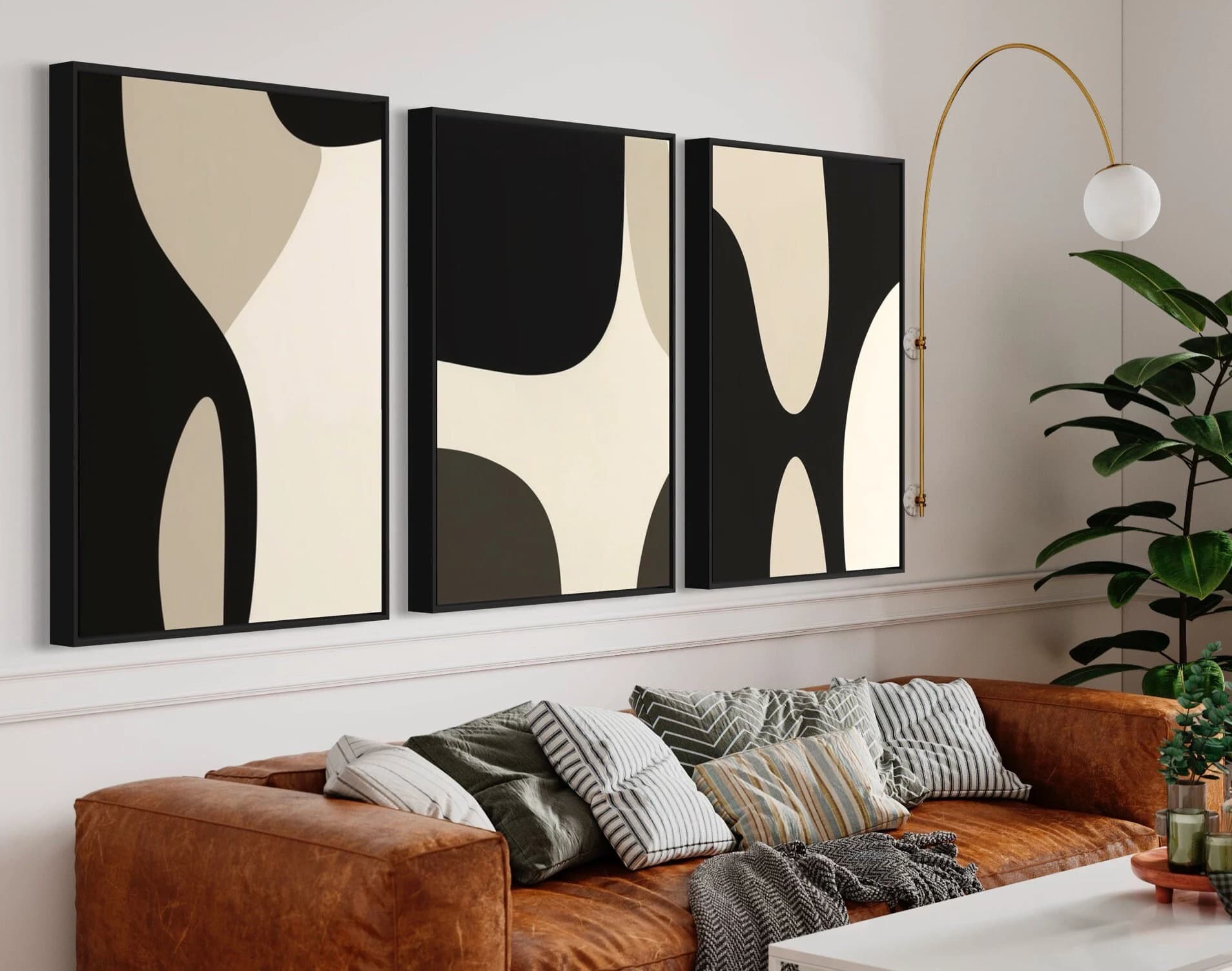 Set of 3 Wall Art 3 Pieces Canvas Wall Art Above Bed Wall Art Illustration Print Set Mid Century Modern Artwork Boho Decoration Living Room