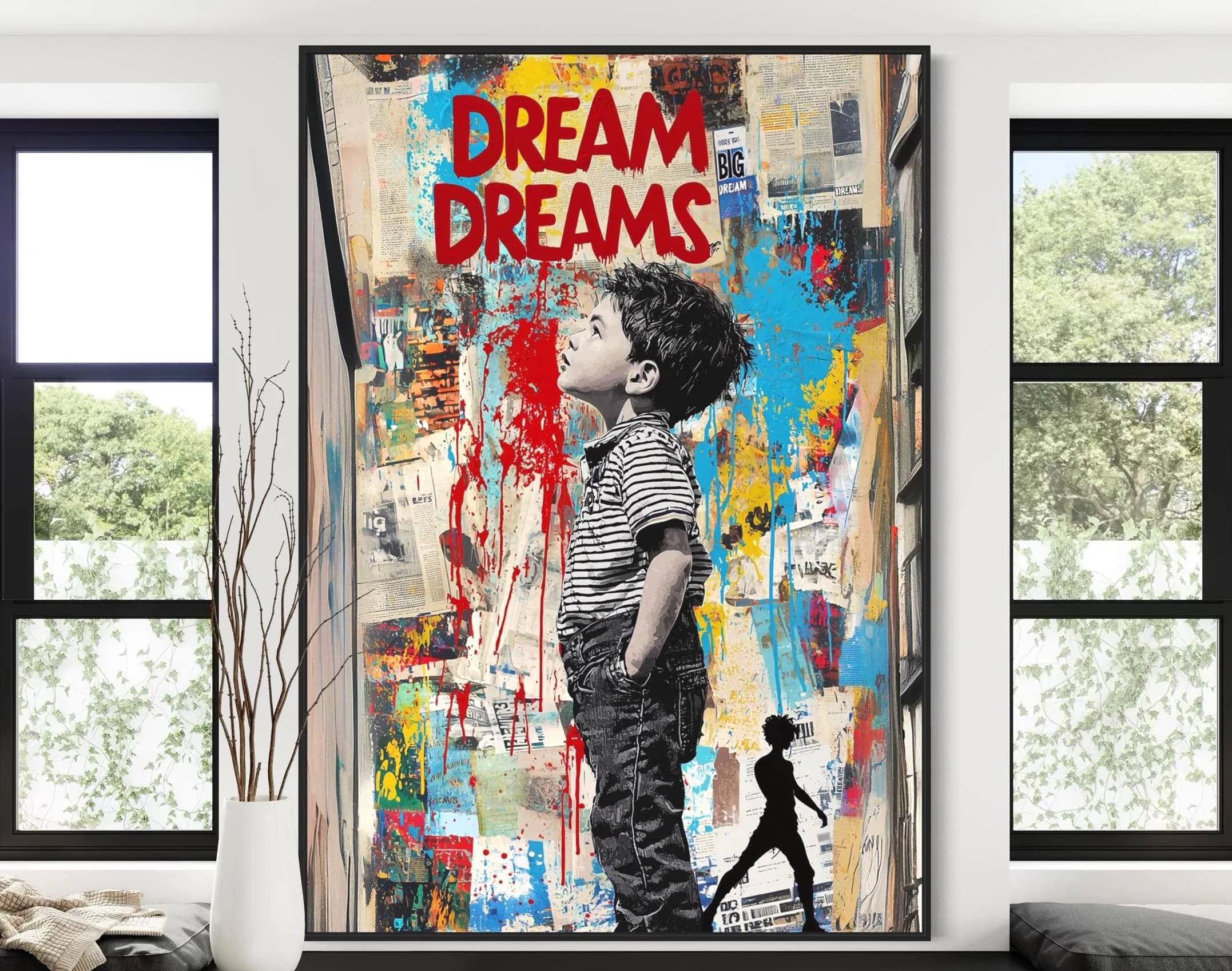 Banksy Artwork, Framed Wall Art, Office Decor, Dream Big Graffiti, Living Room Wall Art, Graffiti Boy Poster, Wall Art Personalized Gift