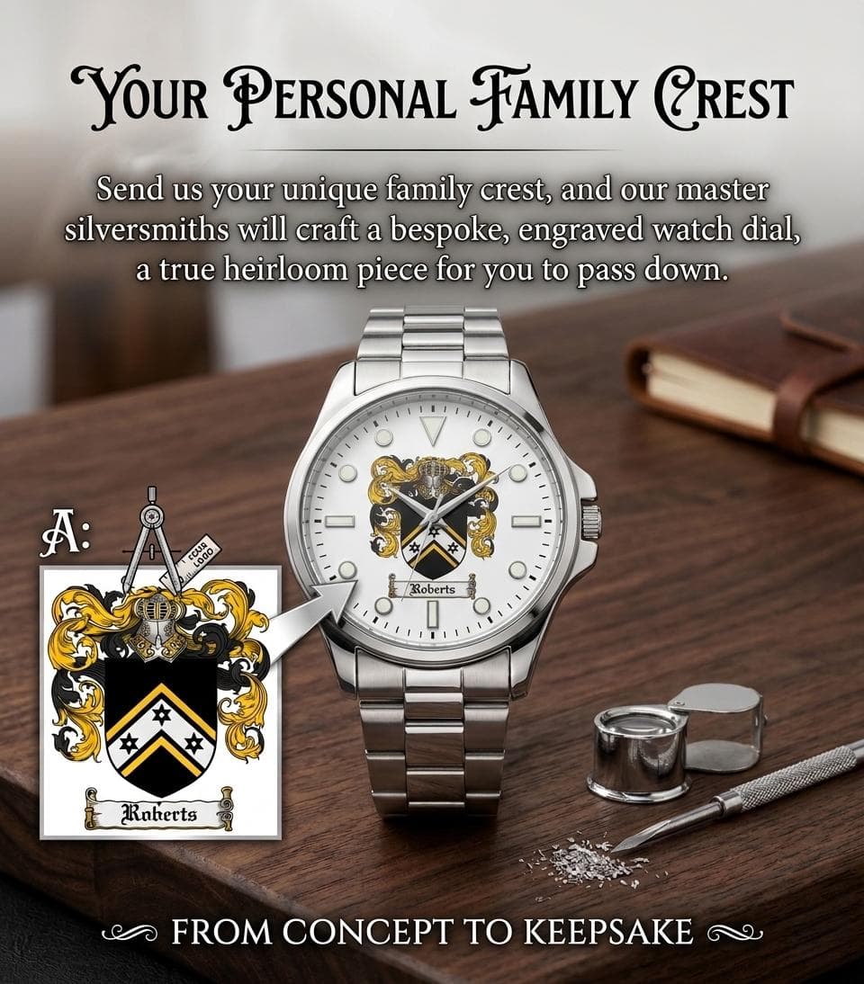 Send us your unique family crest, and our master silversmiths will craft a bespoke, engraved watch dial—a true heirloom piece to pass down.