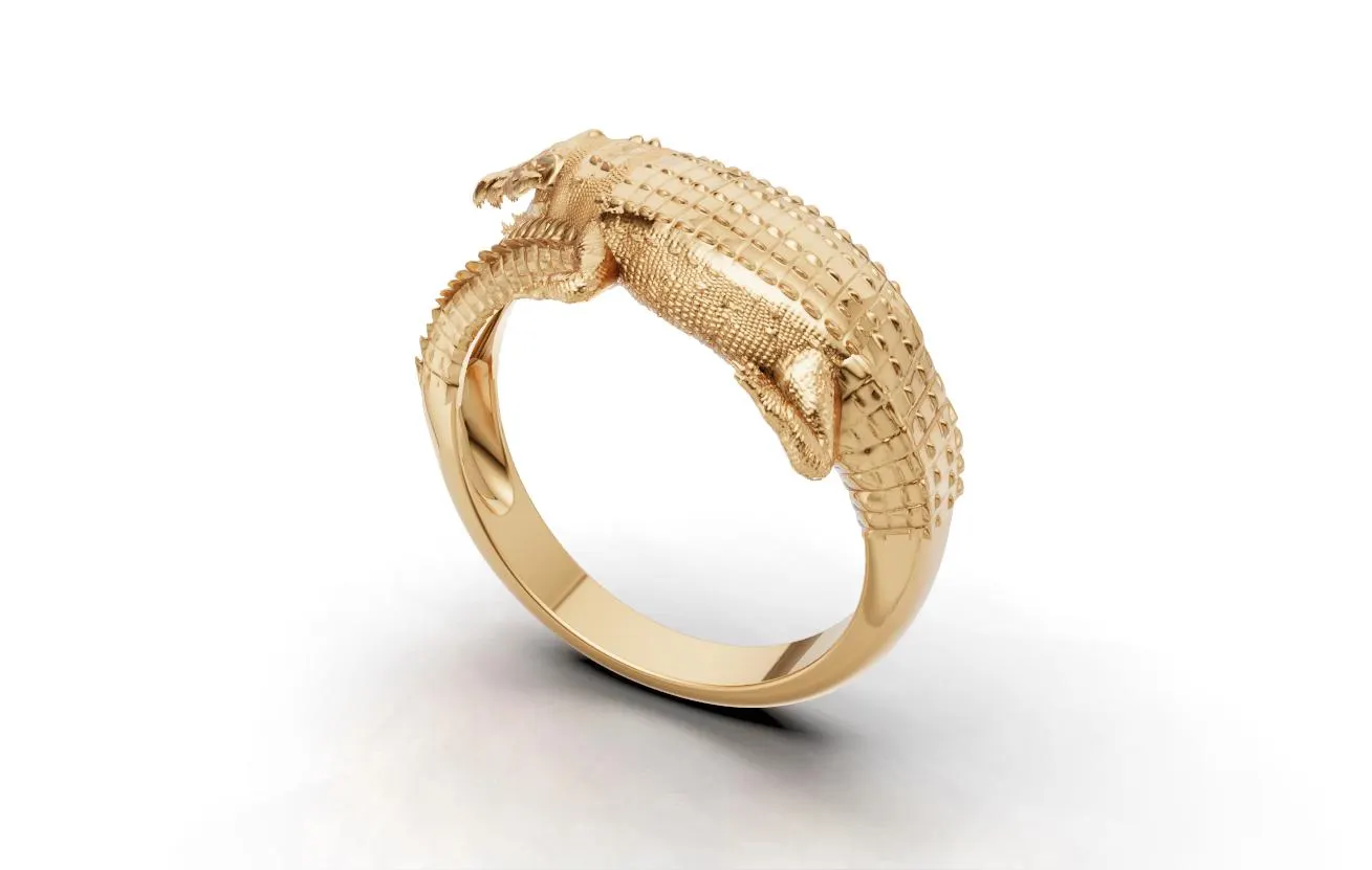 Gold Alligator Wedding Band, 18K Gold Crocodile Ring,Matching Couples Reptile Ring,Unique Animal Wedding Ring,Solid Silver Crocodile Jewelry - image 3