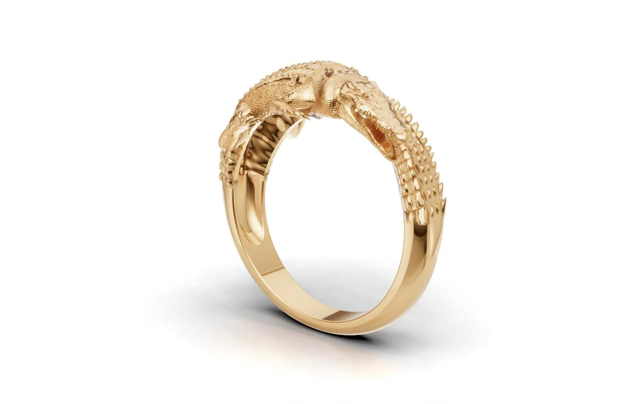 Gold Alligator Wedding Band, 18K Gold Crocodile Ring,Matching Couples Reptile Ring,Unique Animal Wedding Ring,Solid Silver Crocodile Jewelry - image 5