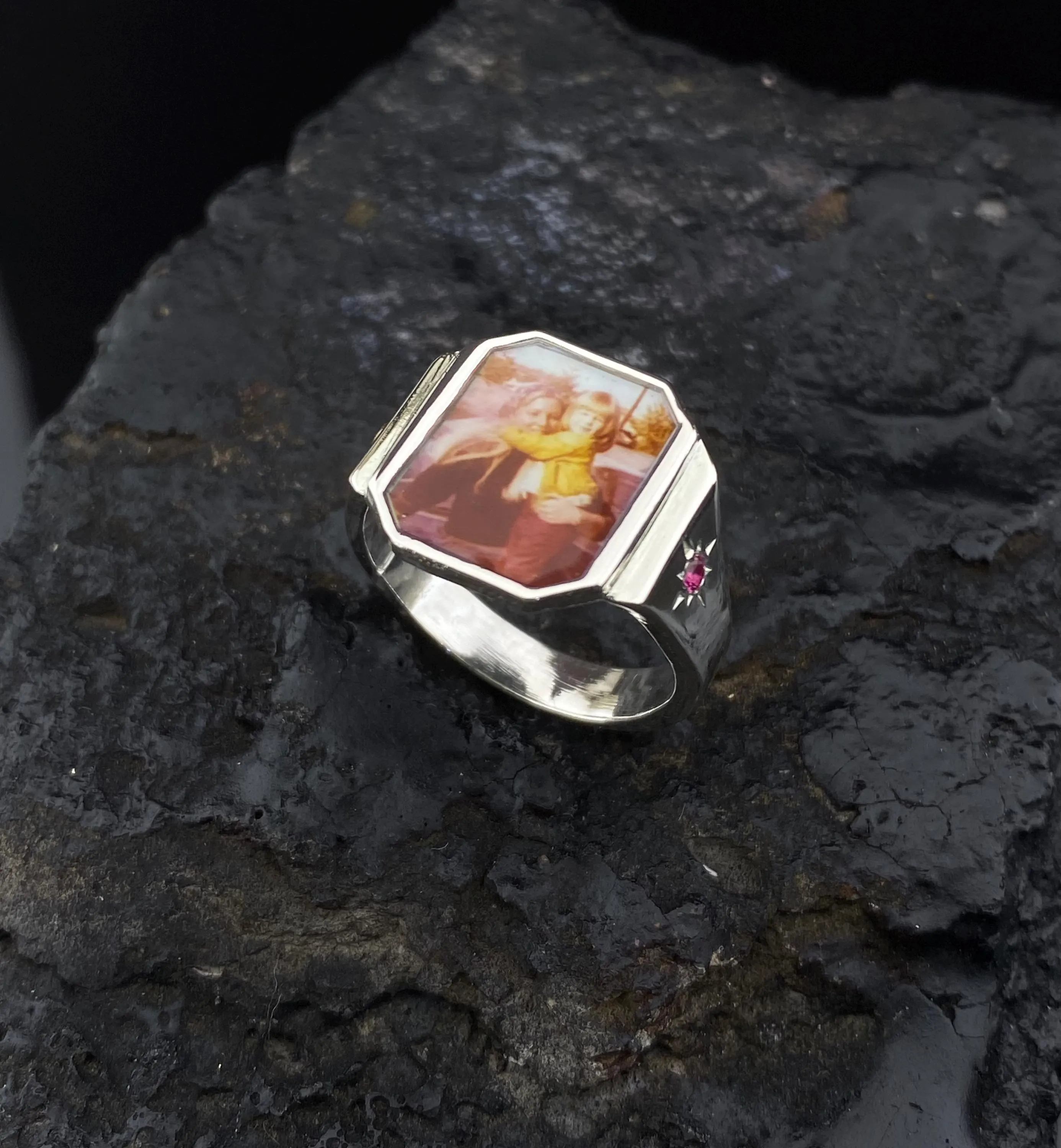 Funeral Keepsake Jewelry, Custom Memorial Photo Ring – Personalized Remembrance Ring with Birthstone, Christmas Gift, Mom ring - image 4
