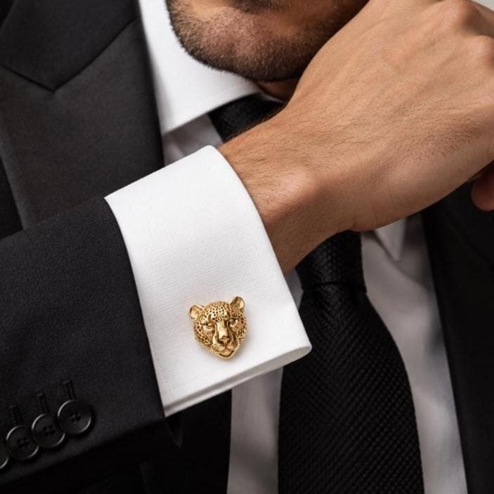 Gold Leopard Cufflinks, Men Panther Cuff Links, Animal Groom Wedding Jewelry, Luxury Mens Gift for Husband, Tuxedo Accessories, USA Handmade