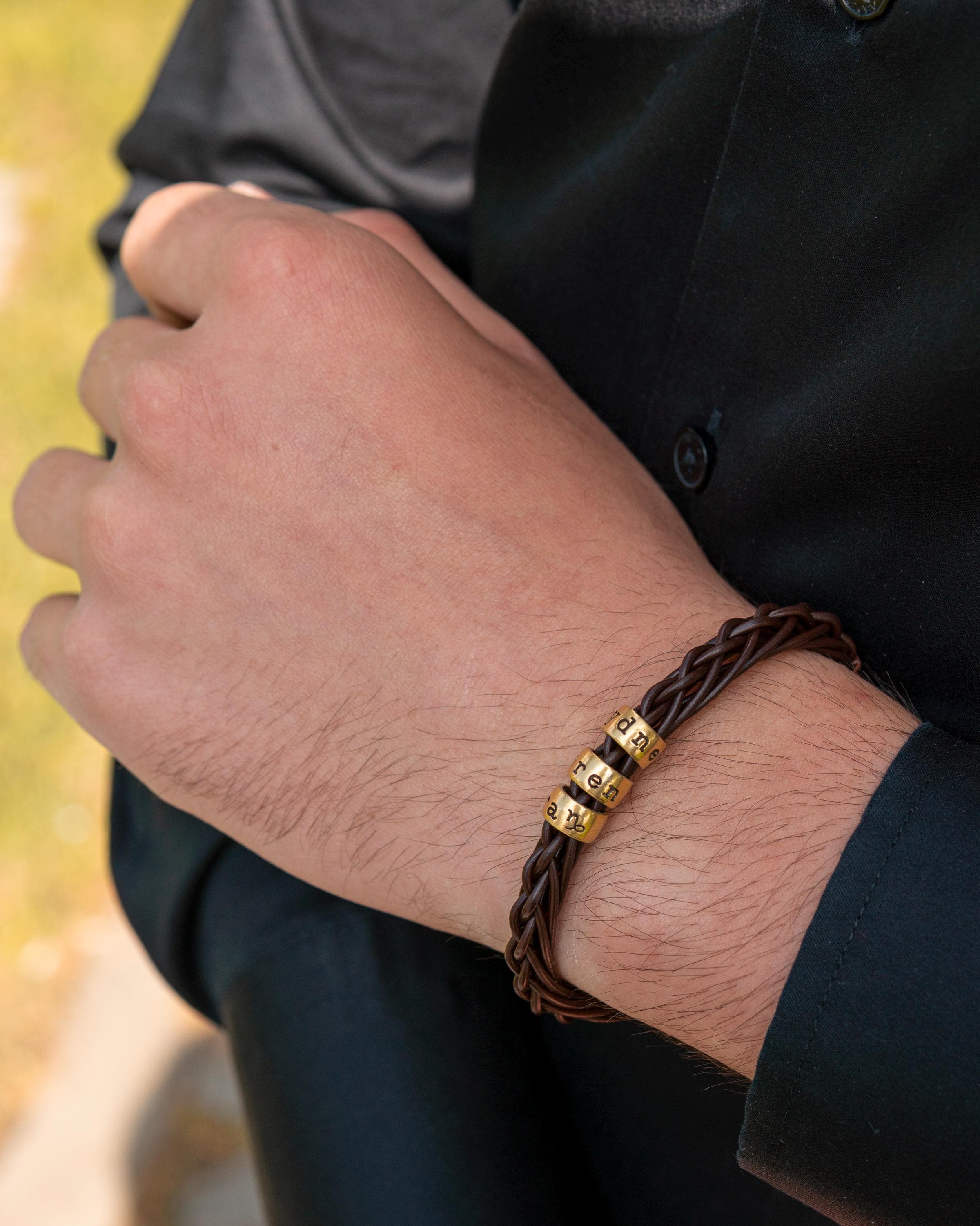 Personalized Mens Woven Leather Bracelet, Custom Couple Bracelet,Adjustable Engraved Bracelet,Fathers Day Gift for Him Dad Boyfriend Husband - image 4