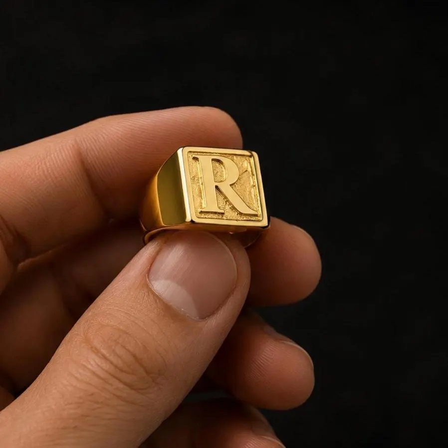 Custom Initial Signet Ring, Personalized Letter Ring for Men and Women, Square Monogram Ring, 14k Gold Custom Pinky Ring, Christmas Gift