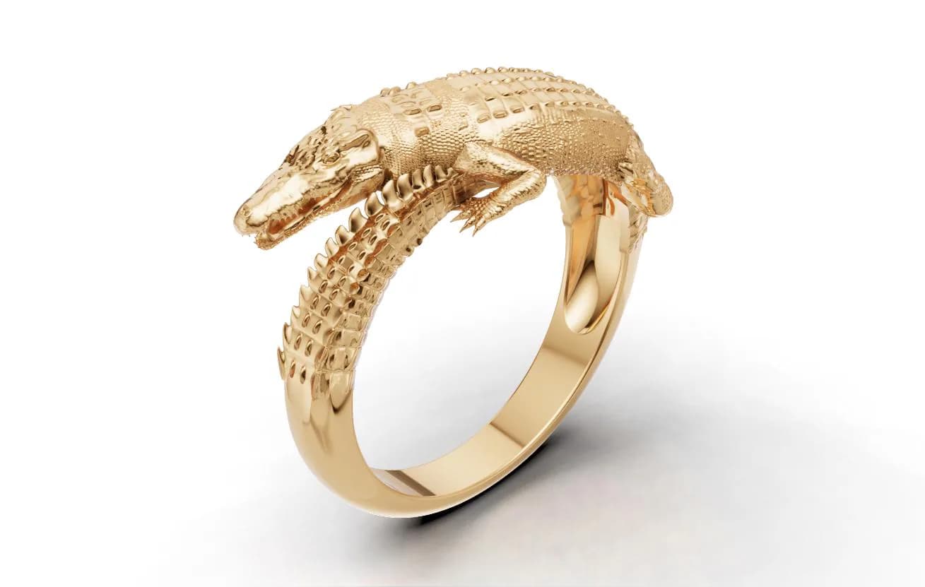 Gold Alligator Wedding Band, 18K Gold Crocodile Ring,Matching Couples Reptile Ring,Unique Animal Wedding Ring,Solid Silver Crocodile Jewelry - image 4