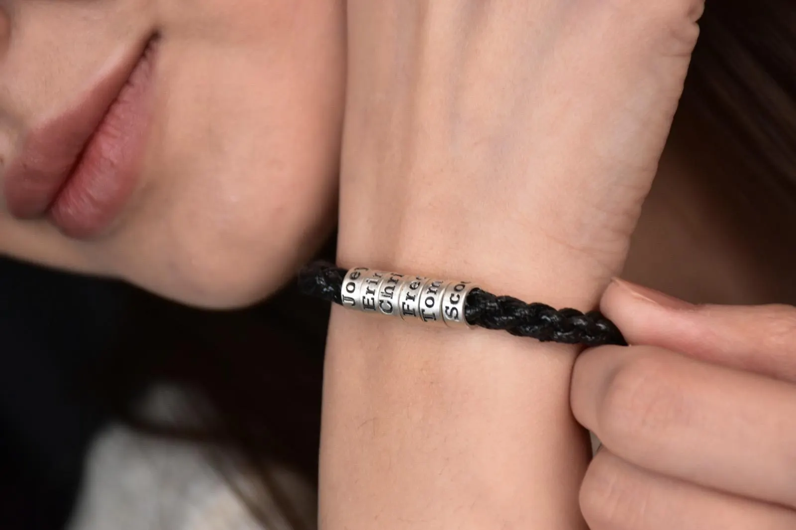 Personalized Braided Bracelet with Custom Silver Beads – Engraved Names & Symbols – Adjustable Handmade Gift, Adjustable Bracelet for Women - image 4