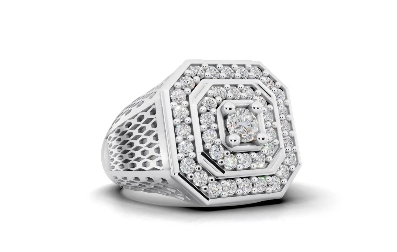 Mens Iced Out Octagon Ring, Full Diamond Signet Ring for Men, Gold Honeycomb Mesh Statement Ring, Hip Hop Bling Jewelry, Gift for Him - image 5