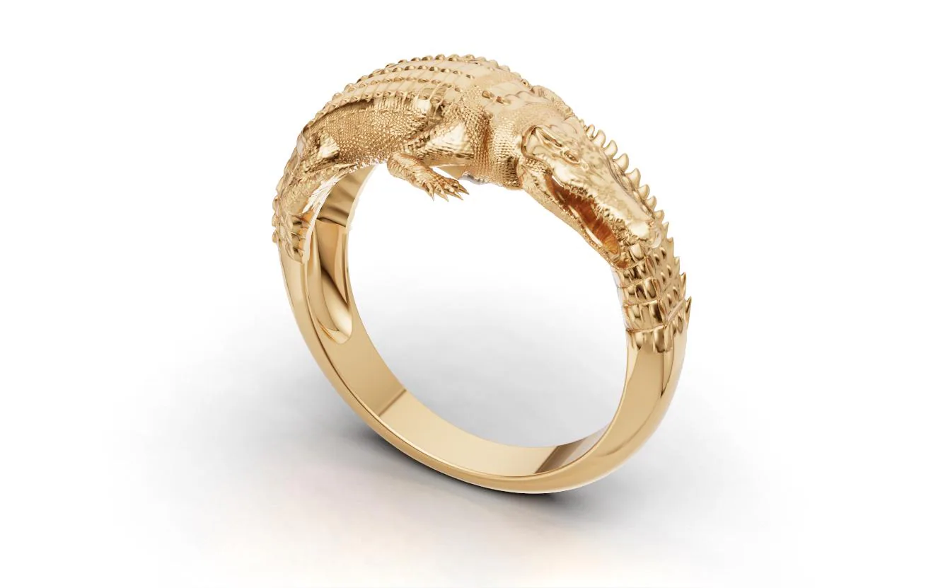 Gold Alligator Wedding Band, 18K Gold Crocodile Ring,Matching Couples Reptile Ring,Unique Animal Wedding Ring,Solid Silver Crocodile Jewelry