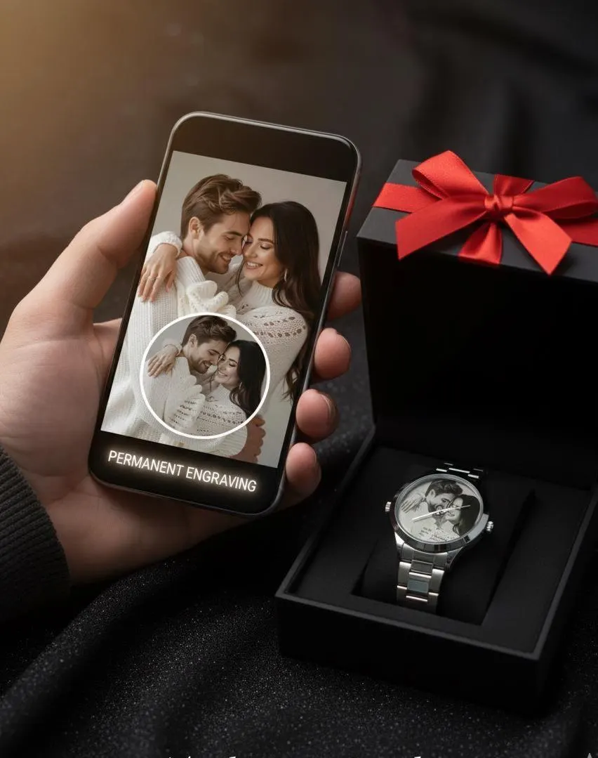 Personalized Photo Watch with Silver Plate, Custom Engraved Picture Watch for Men, Unique Valentine's Day Gift for Husband, Anniversary Gift - image 3