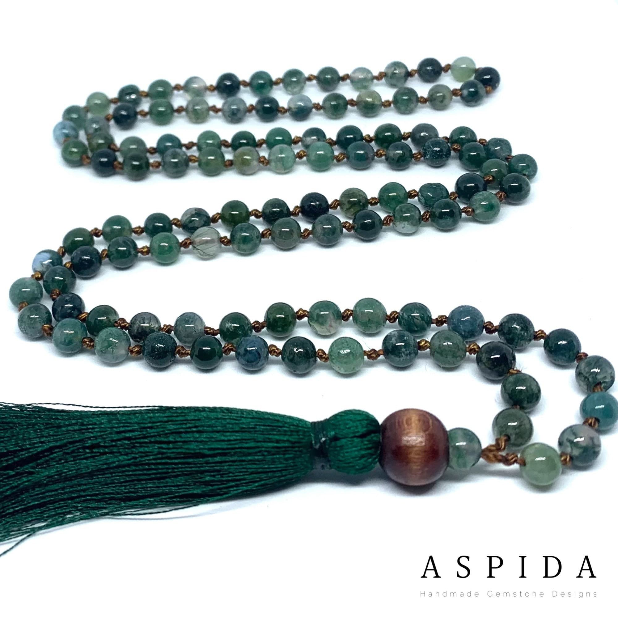 Real Moss Agate Gemstone Mala Spiritual Necklace 6mm , Hand Knotted 108 Mala Beads, 108 Mala Bead, Mala Tassel Necklace, Japa Mala, Meditati - image 3
