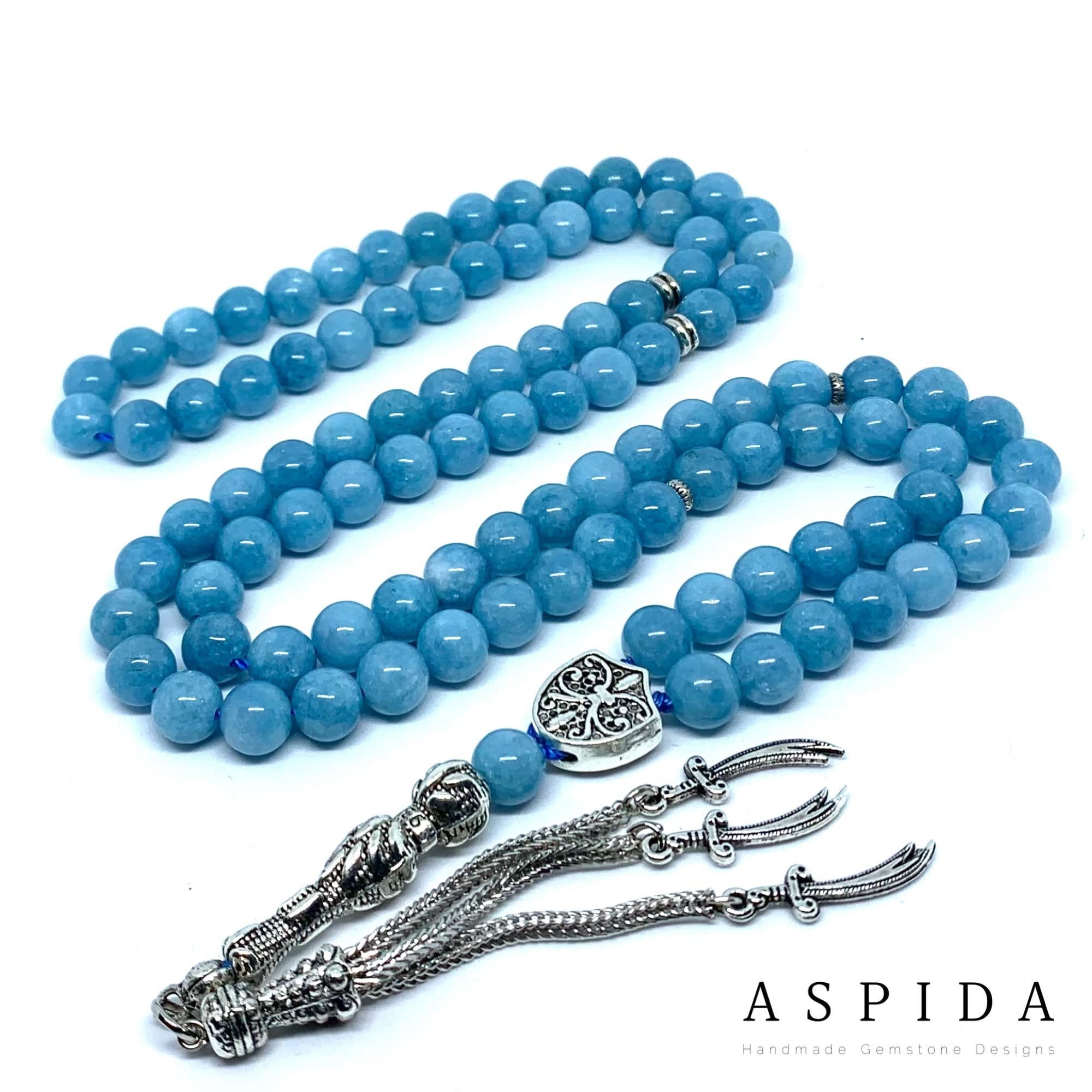 Real Aquamarine Gemstone, Islamic Prayer 99 Beads, Tasbih, Tesbih, Misbaha, Tasbeeh, Sibha, Rosary, Tasbih 99, Tasbih Personalized 8 mm,