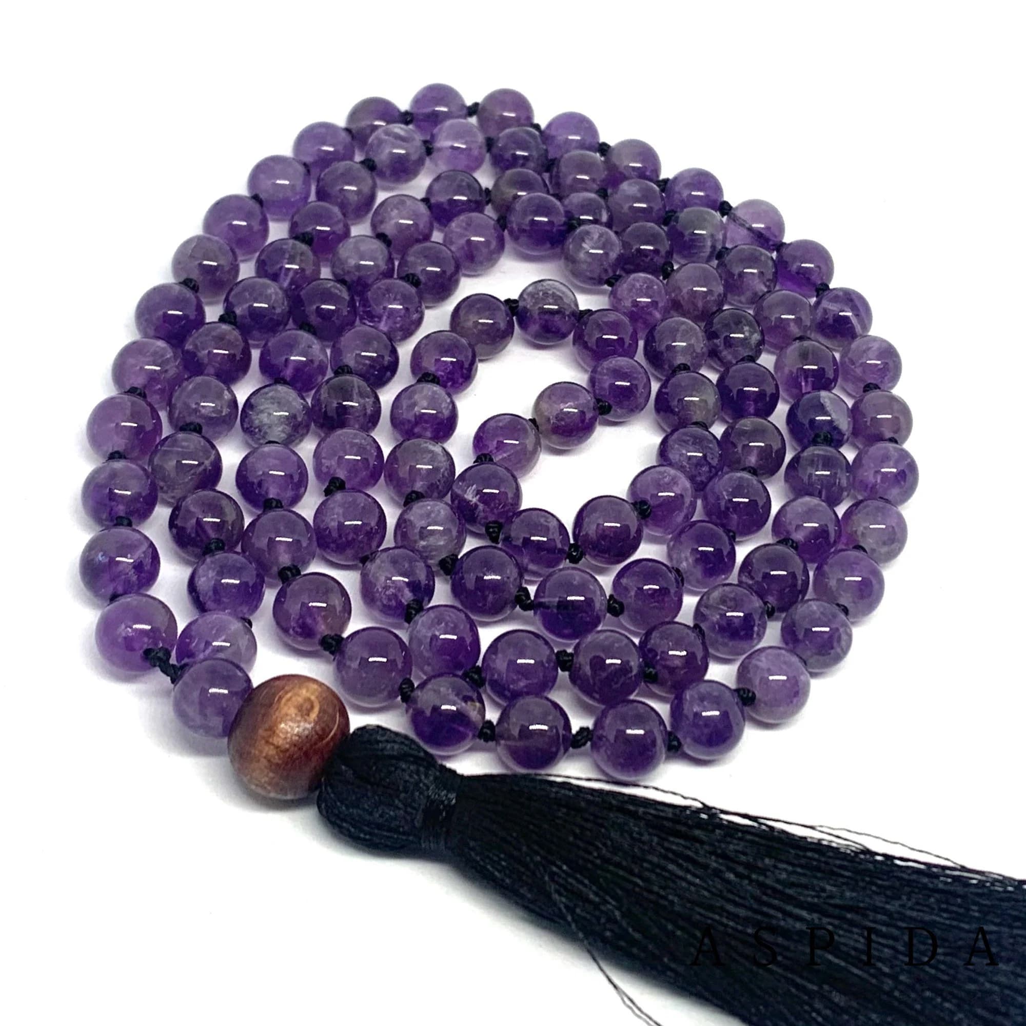 Real Amethyst Gemstone Mala Spiritual Necklace, Hand Knotted 108 Mala Beads, 108 Mala Bead, Mala Tassel Necklace, Japa Mala, Meditation Mala - image 4