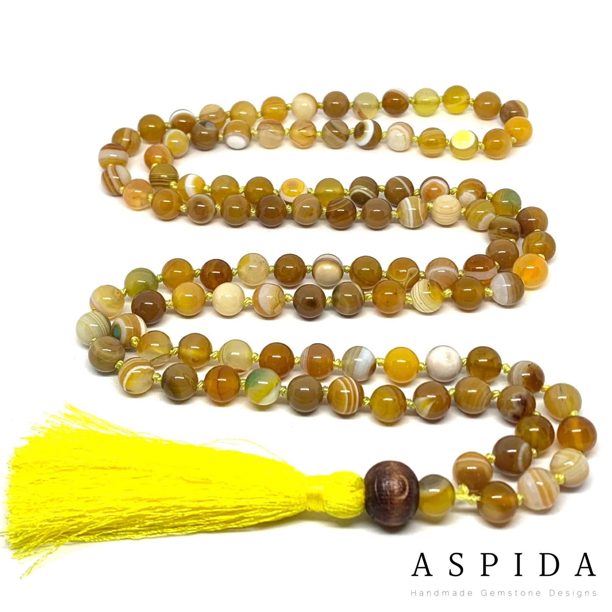 Real Agate Gemstone Mala Healing Necklace, Hand Knotted 108 Mala Beads, 108 Mala Beads, Mala Tassel Necklace, Japa Mala, Meditation Mala - image 3