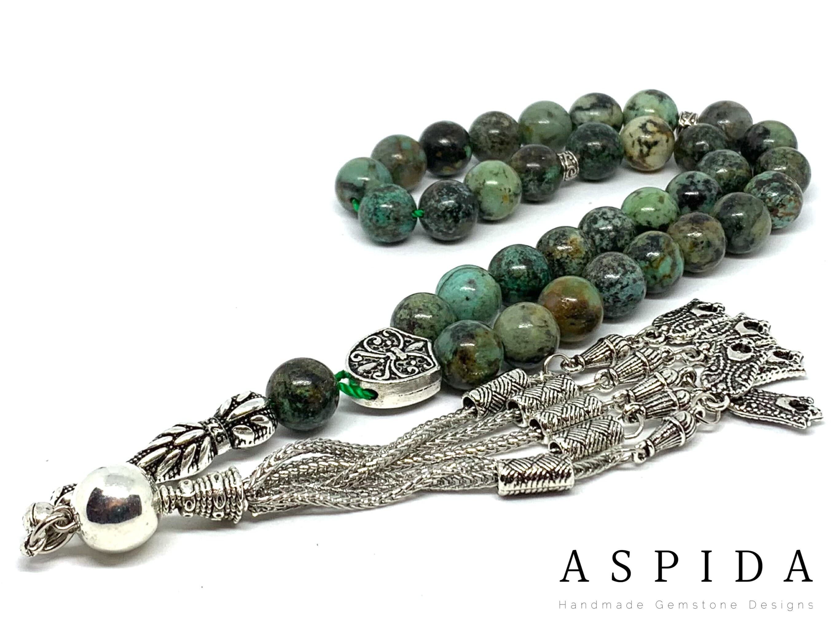Real African Turquoise Gemstone, Islamic Prayer 33 Beads, Tasbih, Tesbih, Misbaha, Tasbeeh, Sibha, Rosary, Tasbih 33, Personalized 10mm