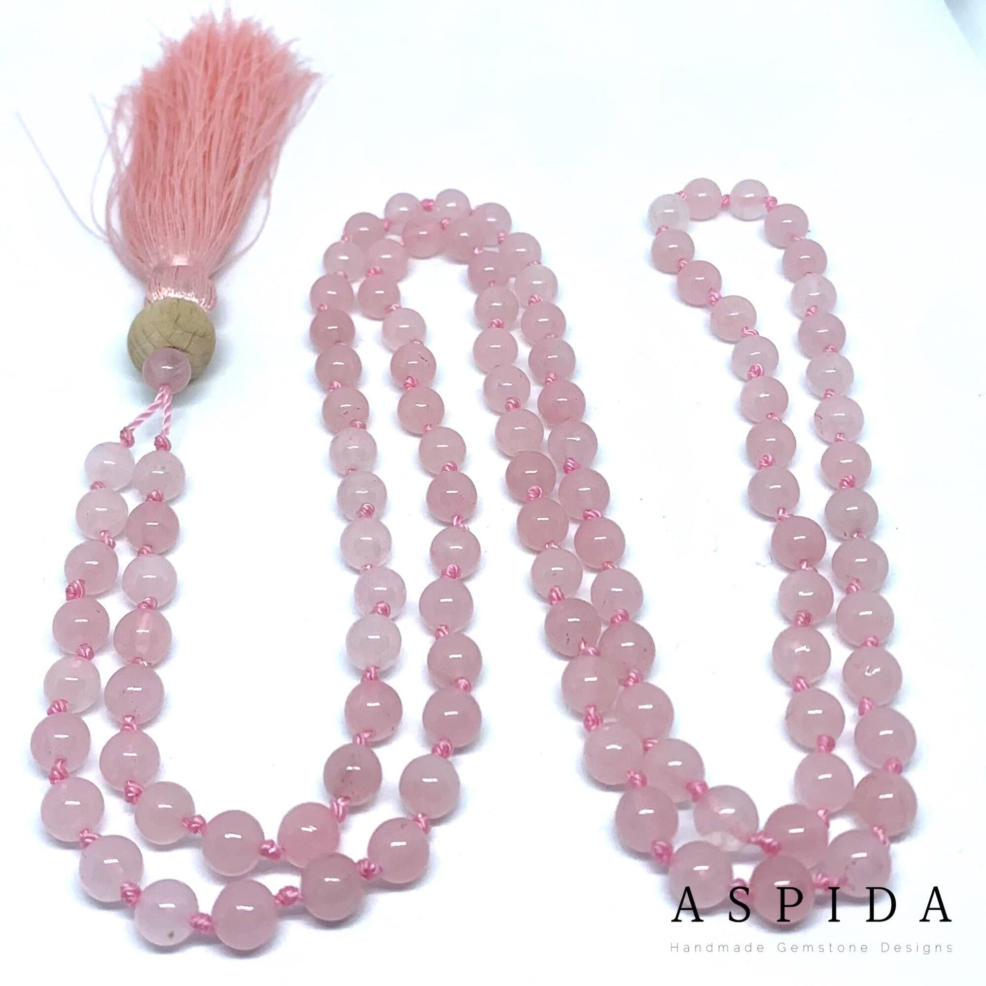 Real Rose Quartz Gemstone Mala Spiritual Necklace 6mm , Hand Knotted 108 Mala Beads, 108 Mala Bead, Mala Tassel Necklace, Japa Mala, Meditat - image 4