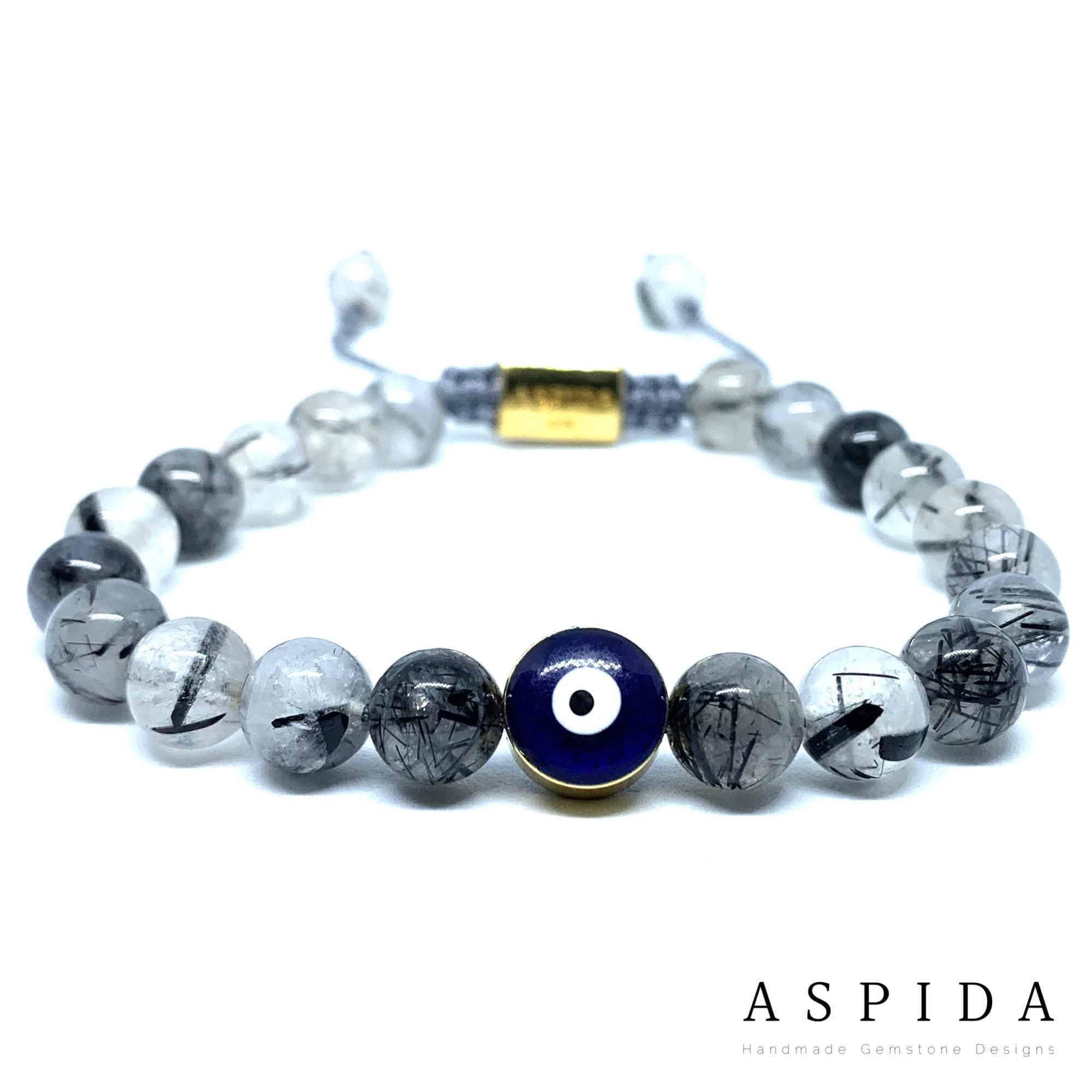 Real Rutile Quartz Evil Eye Gemstone Crystal Bracelet, Bracelet For Men, Bracelet For Women, Bracelet For Couple, Customize Gıft, Adjustable