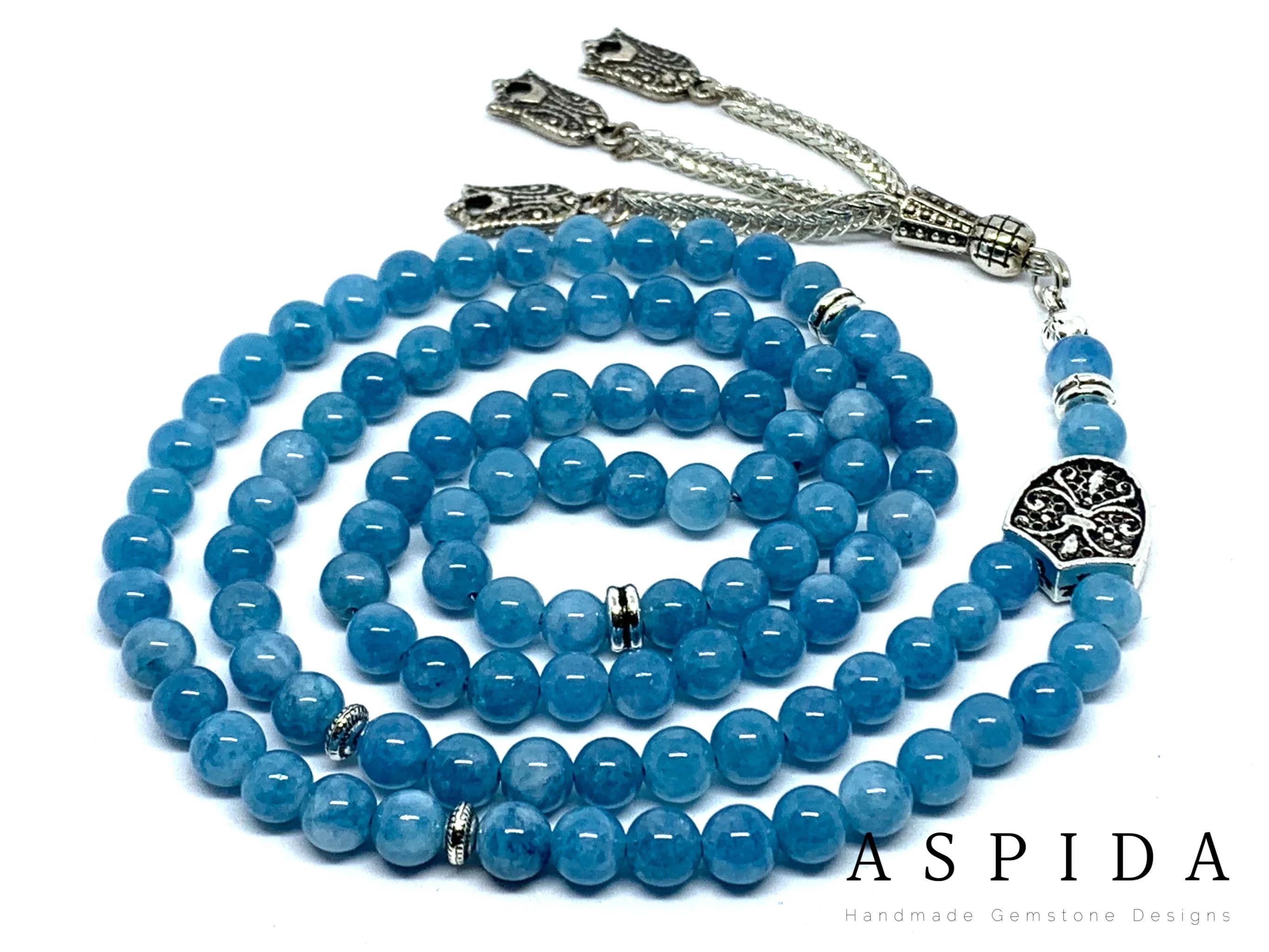 Real Blue Quartz Gemstone, Islamic Prayer 99 Beads, Tasbih, Tesbih, Misbaha, Tasbeeh, Sibha, Rosary, Tasbih 99, Tasbih Personalized 6mm, Pre - image 3
