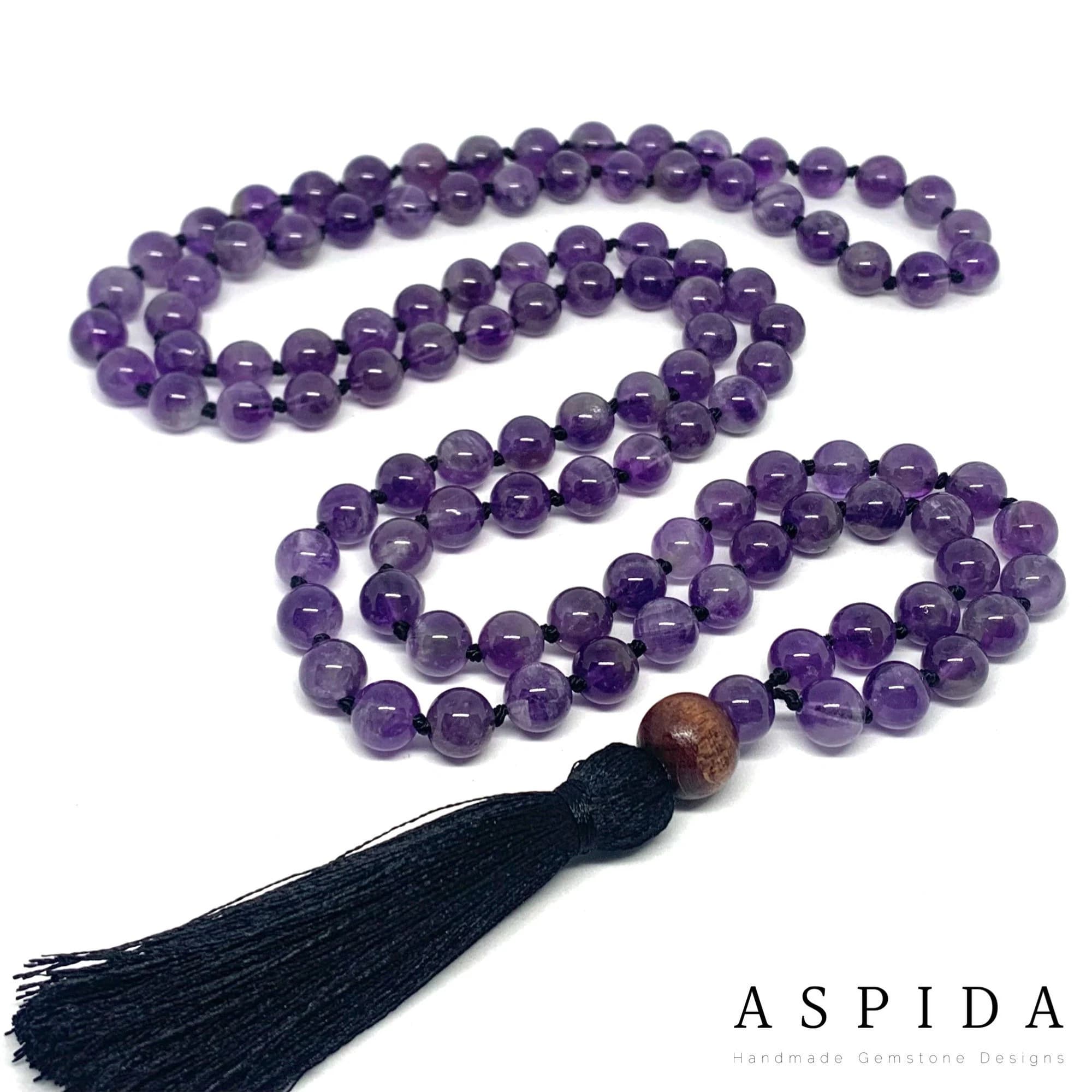Real Amethyst Gemstone Mala Spiritual Necklace, Hand Knotted 108 Mala Beads, 108 Mala Bead, Mala Tassel Necklace, Japa Mala, Meditation Mala