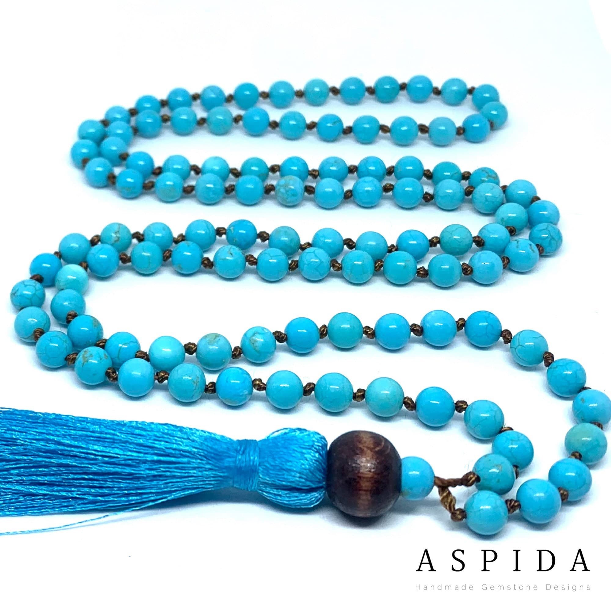 Real Turquoise Gemstone Mala Spiritual Necklace 6mm , Hand Knotted 108 Mala Beads, 108 Mala Bead, Mala Tassel Necklace, JapaMala, Meditation - image 3
