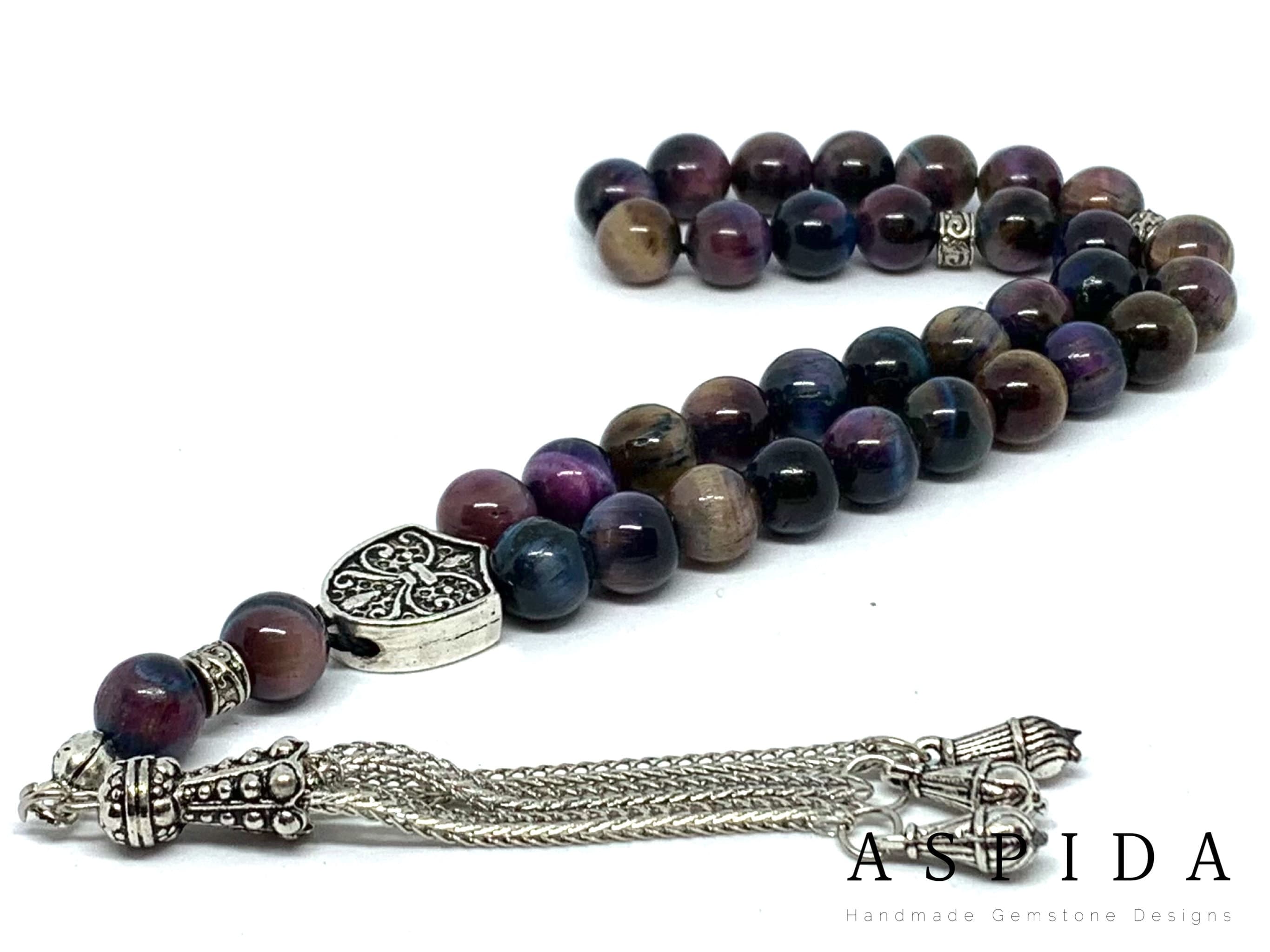 Real Purple Tiger Eyes Natural Crystal Gemstone Personalized Tasbih 33, Prayer Beads, Tesbih, Misbaha, Tasbeeh, Sibha, Rosary, Premium Quali