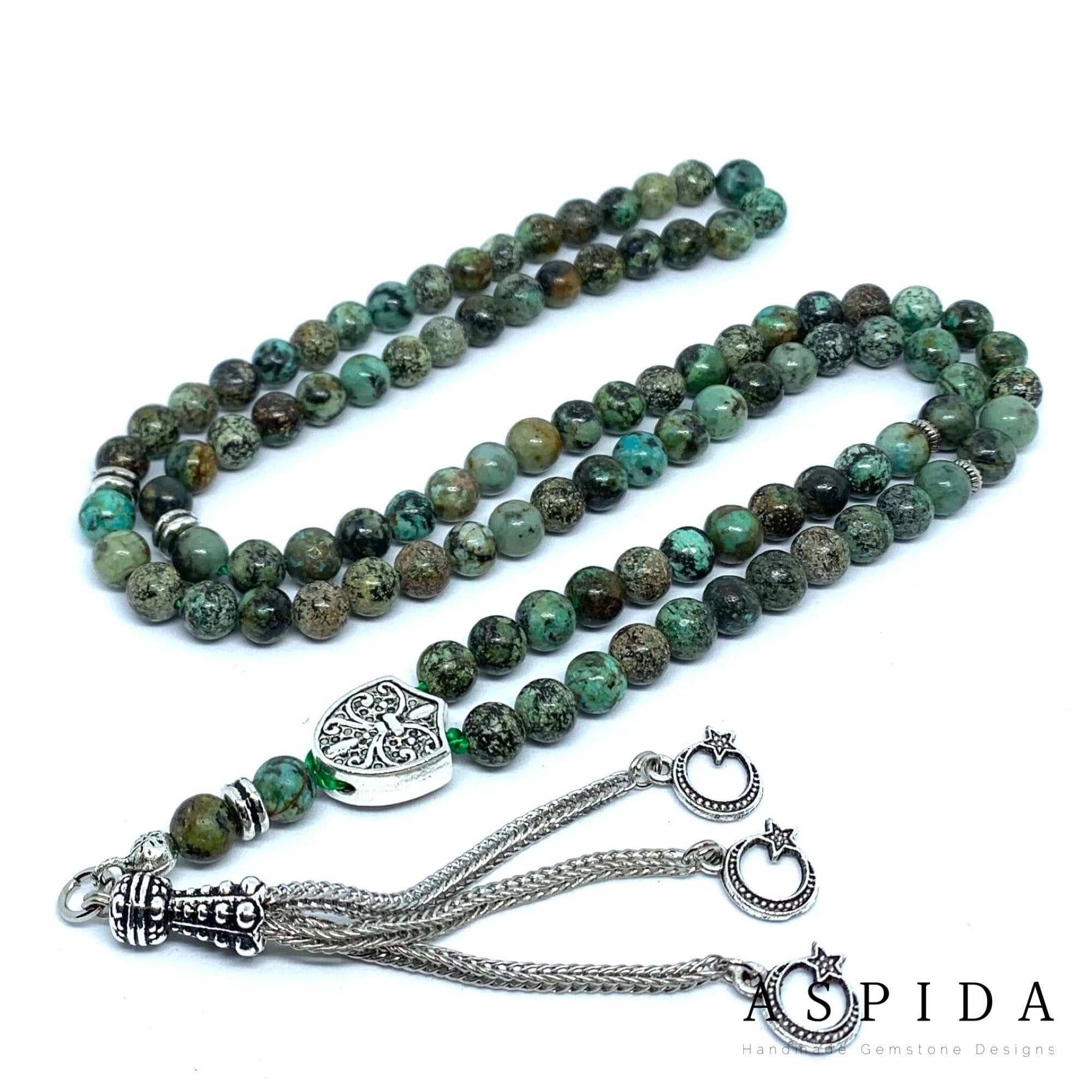 Real African Turquoise Gemstone, Islamic Prayer 99 Beads, Tasbih, Tesbih, Misbaha, Tasbeeh, Sibha, Rosary, Tasbih 99, Personalized 6mm