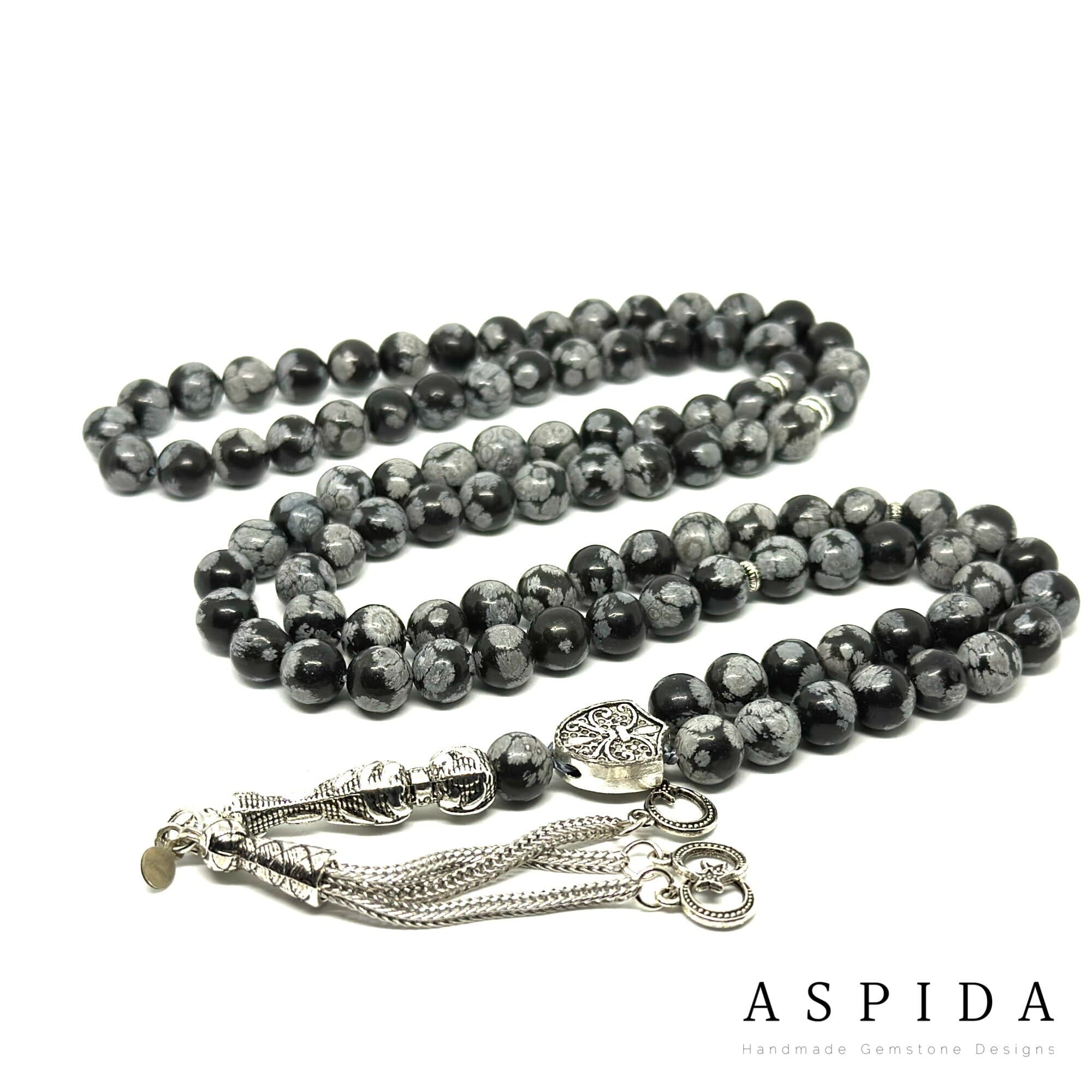 Real Snowflake Obsidian Gemstone, Islamic Prayer 99 Beads, Tasbih, Tesbih, Misbaha, Tasbeeh, Sibha, Rosary, Tasbih 99, Personalized 99 8mm