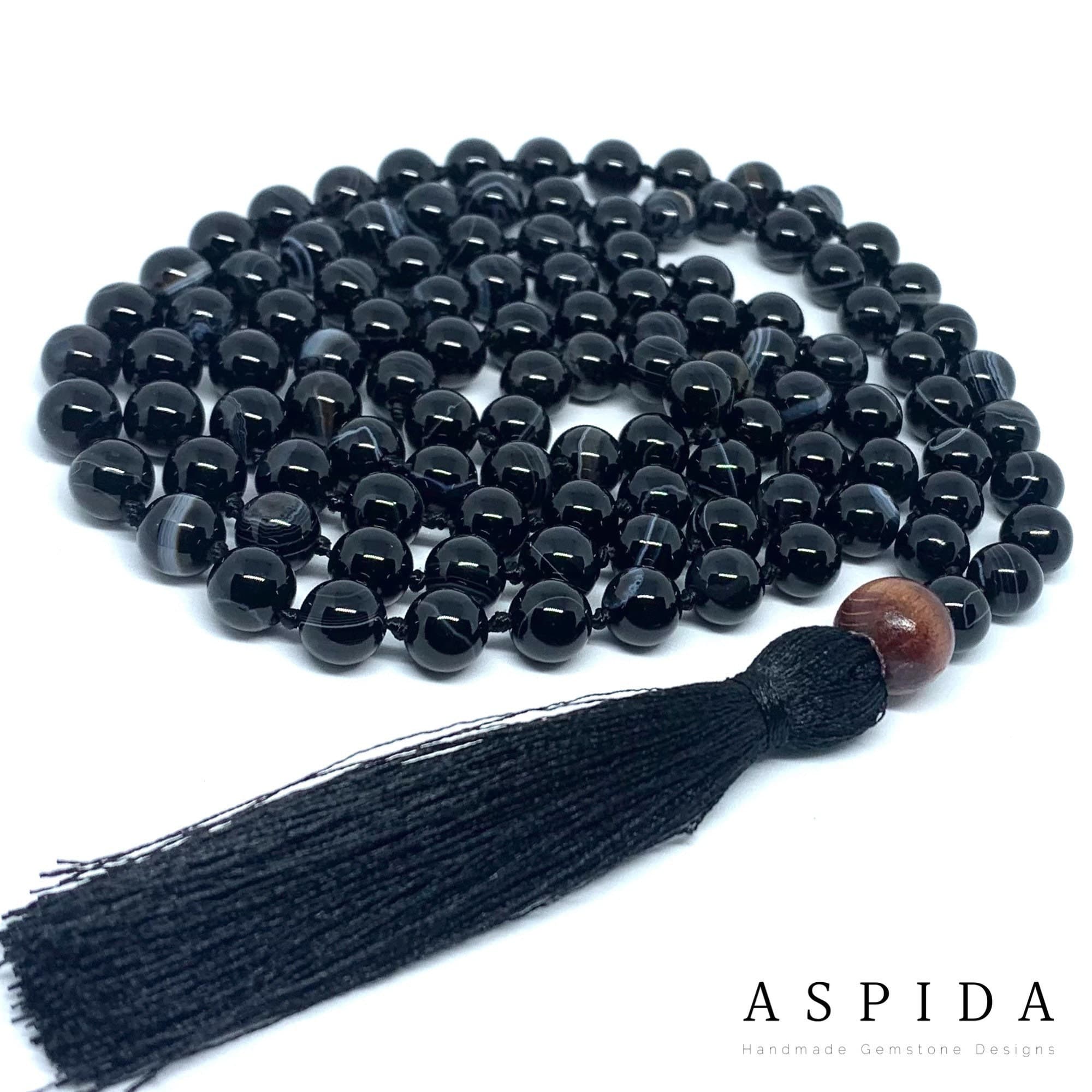 Real Agate Gemstone Mala Spiritual Necklace, Hand Knotted 108 Mala Beads, 108 Mala Beads, Mala Tassel Necklace, Japa Mala, Meditation Mala - image 4
