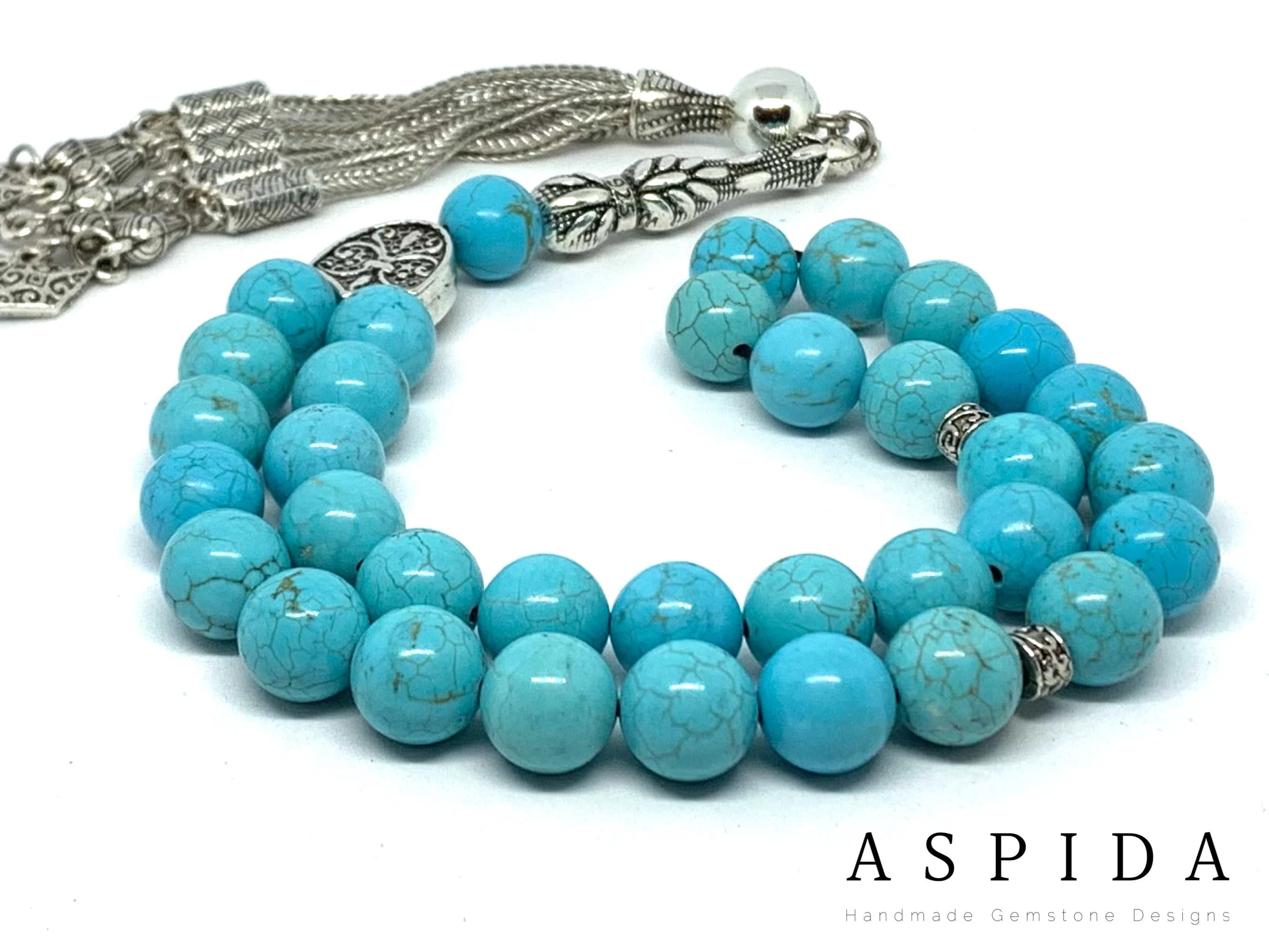 Real Turquoise Gemstone, Islamic Prayer 33 Beads, Tasbih, Tesbih, Misbaha, Tasbeeh, Sibha, Rosary, Tasbih 33, Tasbih Personalized 10mm, Big - image 3
