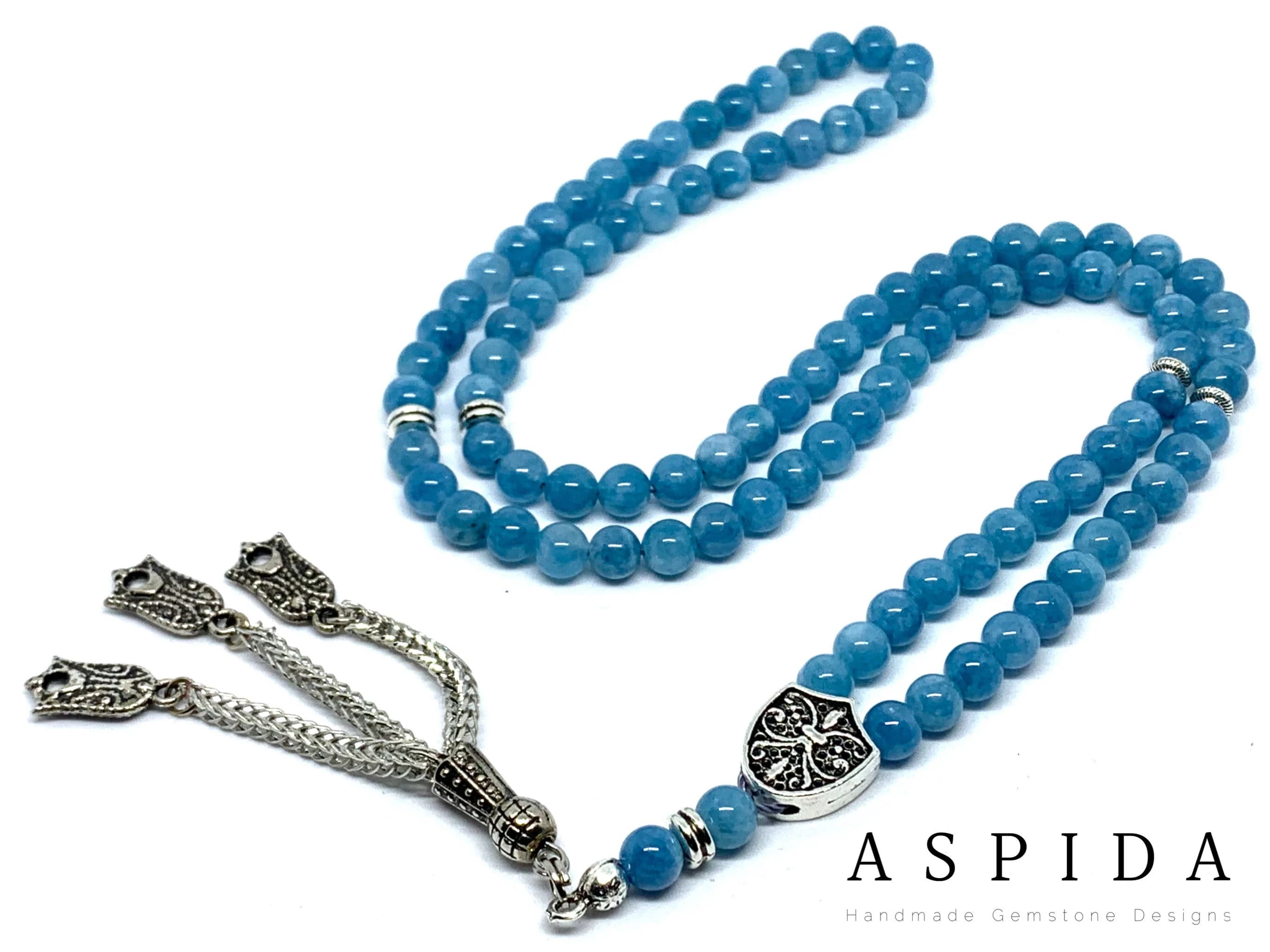 Real Blue Quartz Gemstone, Islamic Prayer 99 Beads, Tasbih, Tesbih, Misbaha, Tasbeeh, Sibha, Rosary, Tasbih 99, Tasbih Personalized 6mm, Pre