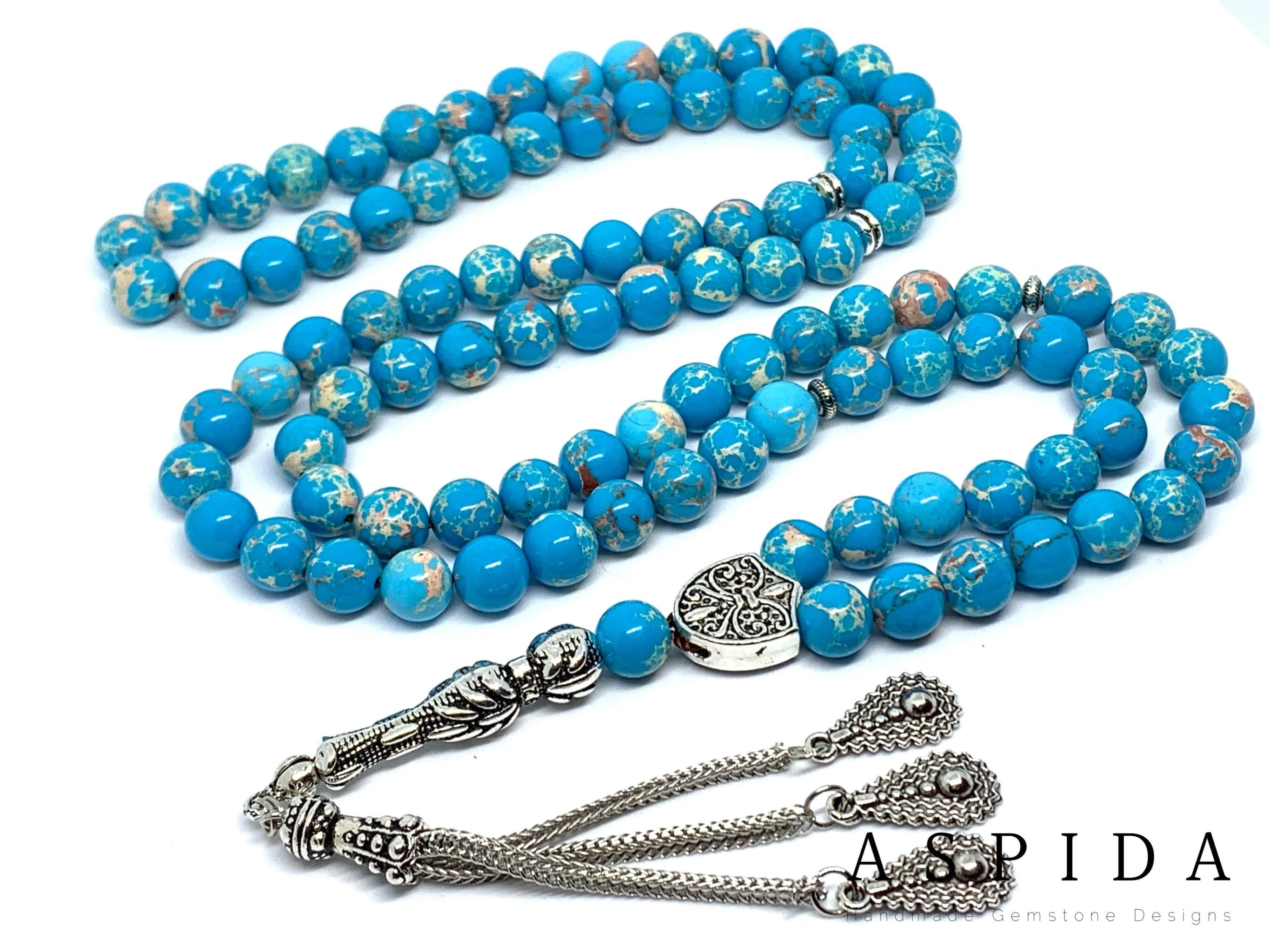 Real Blue Variscite  Natural Crystal Gemstone Personalized Tasbih 99, Prayer Beads, Tesbih, Misbaha, Tasbeeh, Sibha, Rosary, Eid Gift