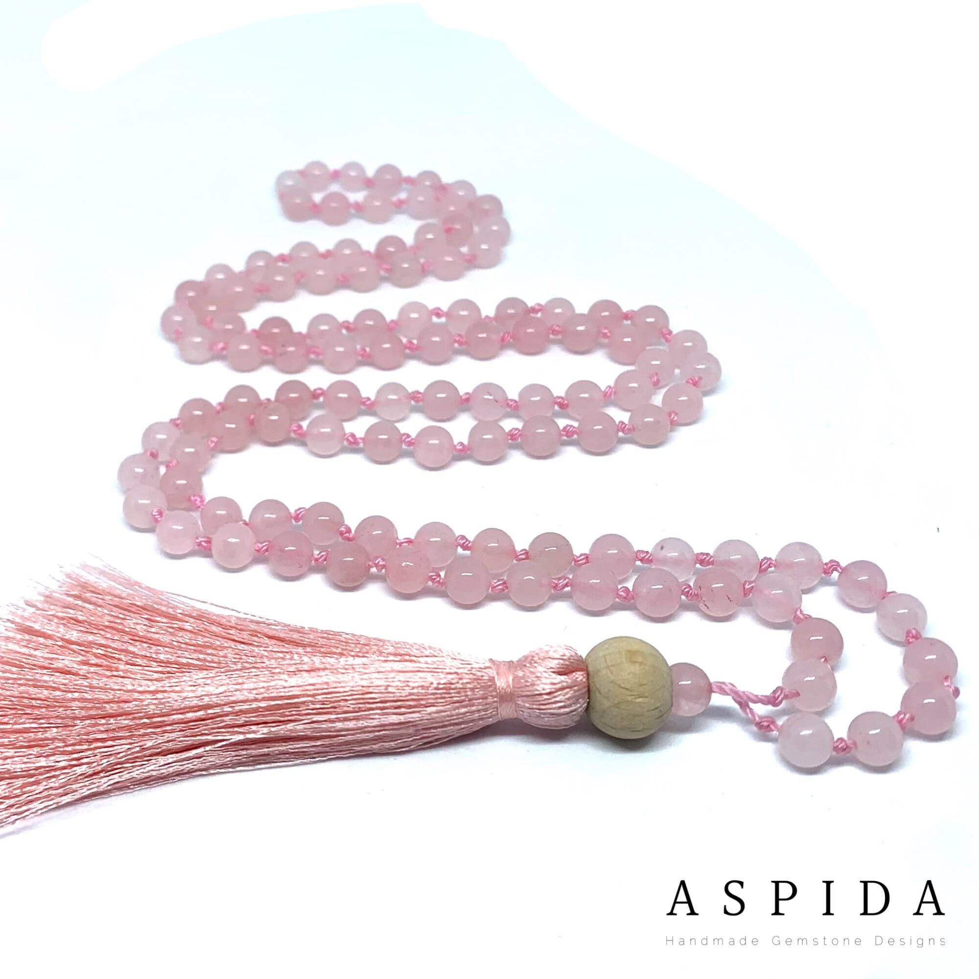 Real Rose Quartz Gemstone Mala Spiritual Necklace 6mm , Hand Knotted 108 Mala Beads, 108 Mala Bead, Mala Tassel Necklace, Japa Mala, Meditat - image 3