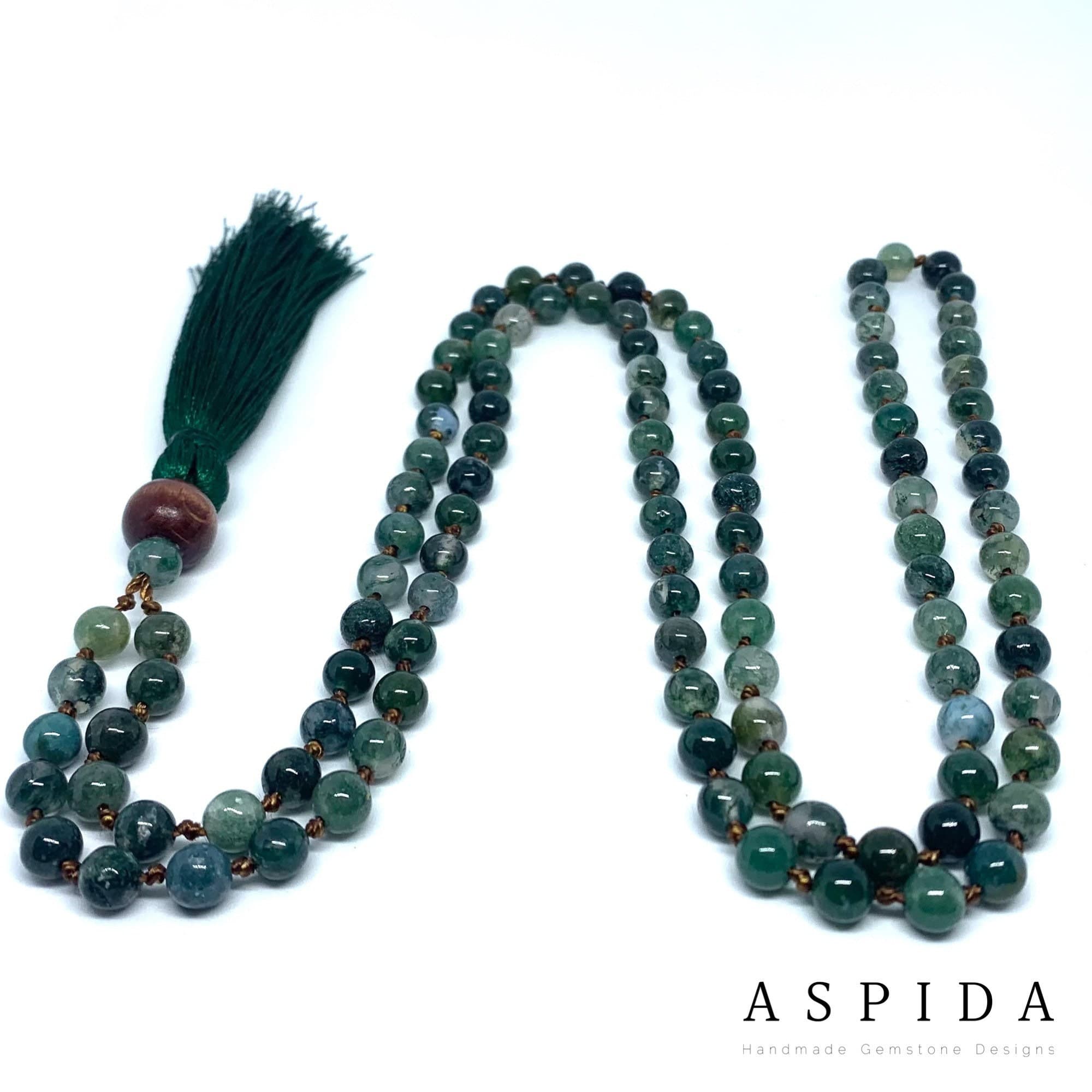 Real Moss Agate Gemstone Mala Spiritual Necklace 6mm , Hand Knotted 108 Mala Beads, 108 Mala Bead, Mala Tassel Necklace, Japa Mala, Meditati - image 5
