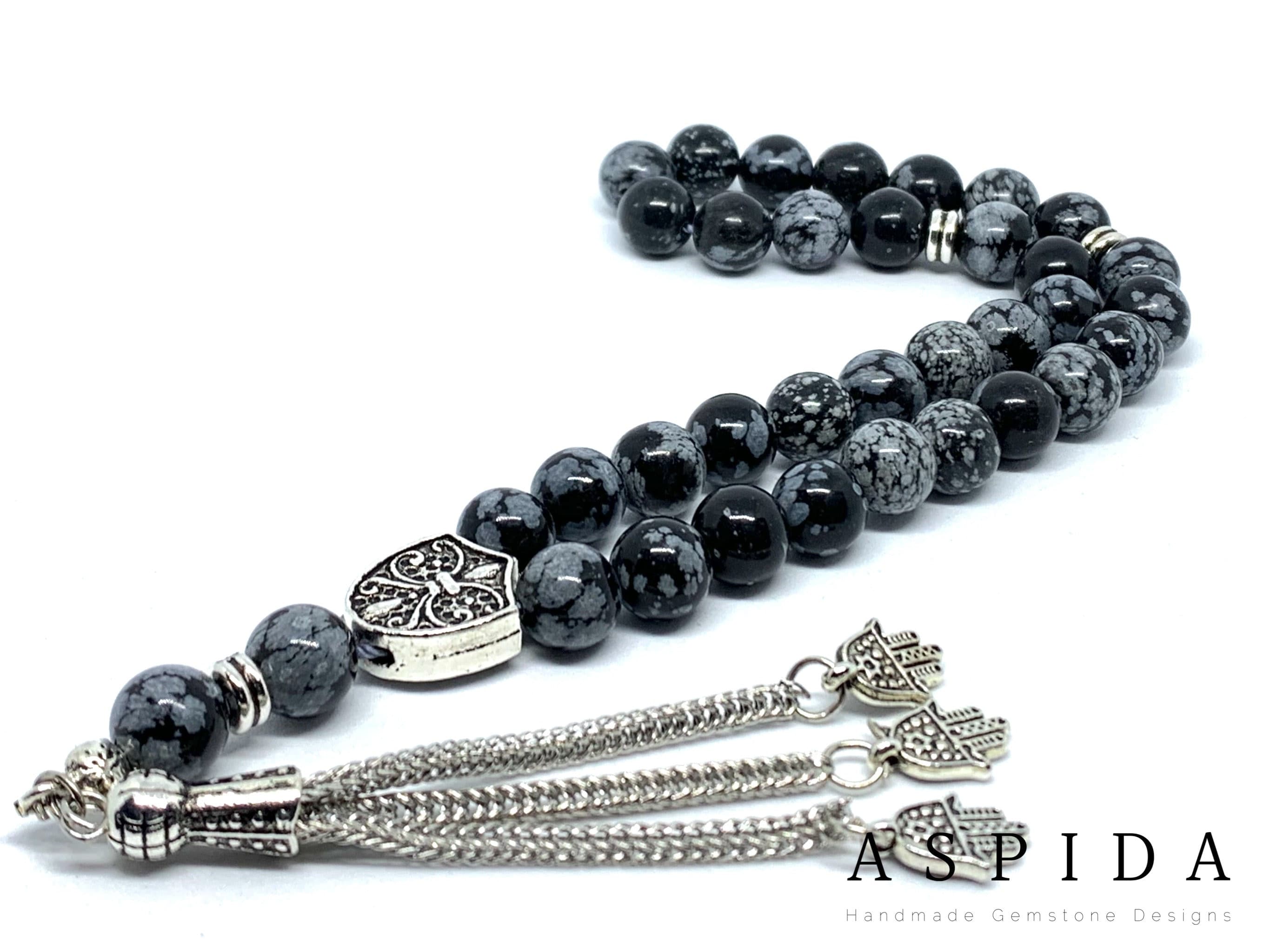 Real Snowflake Obsidian  Natural Crystal Gemstone Personalized Tasbih 33, Prayer Beads, Tesbih, Misbaha, Tasbeeh, Sibha, Rosary, Premium