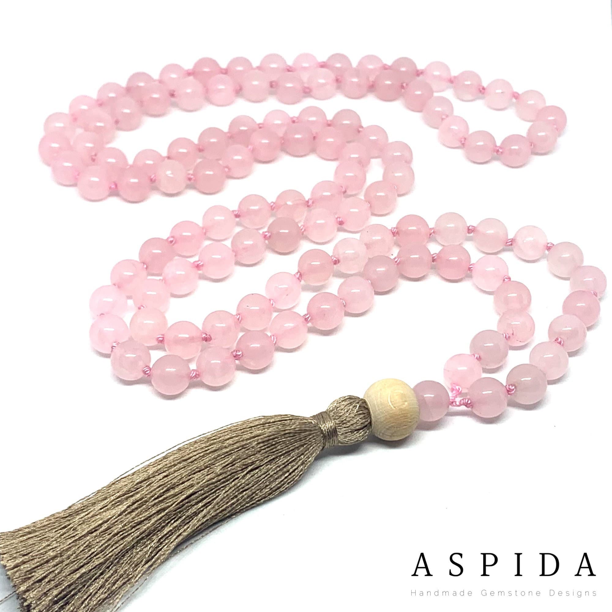 Real Rose Quartz Gemstone Mala Spiritual Necklace, Hand Knotted 108 Mala Beads, 108 Mala Beads, Tassel Necklace, Japa Mala, Meditation Mala