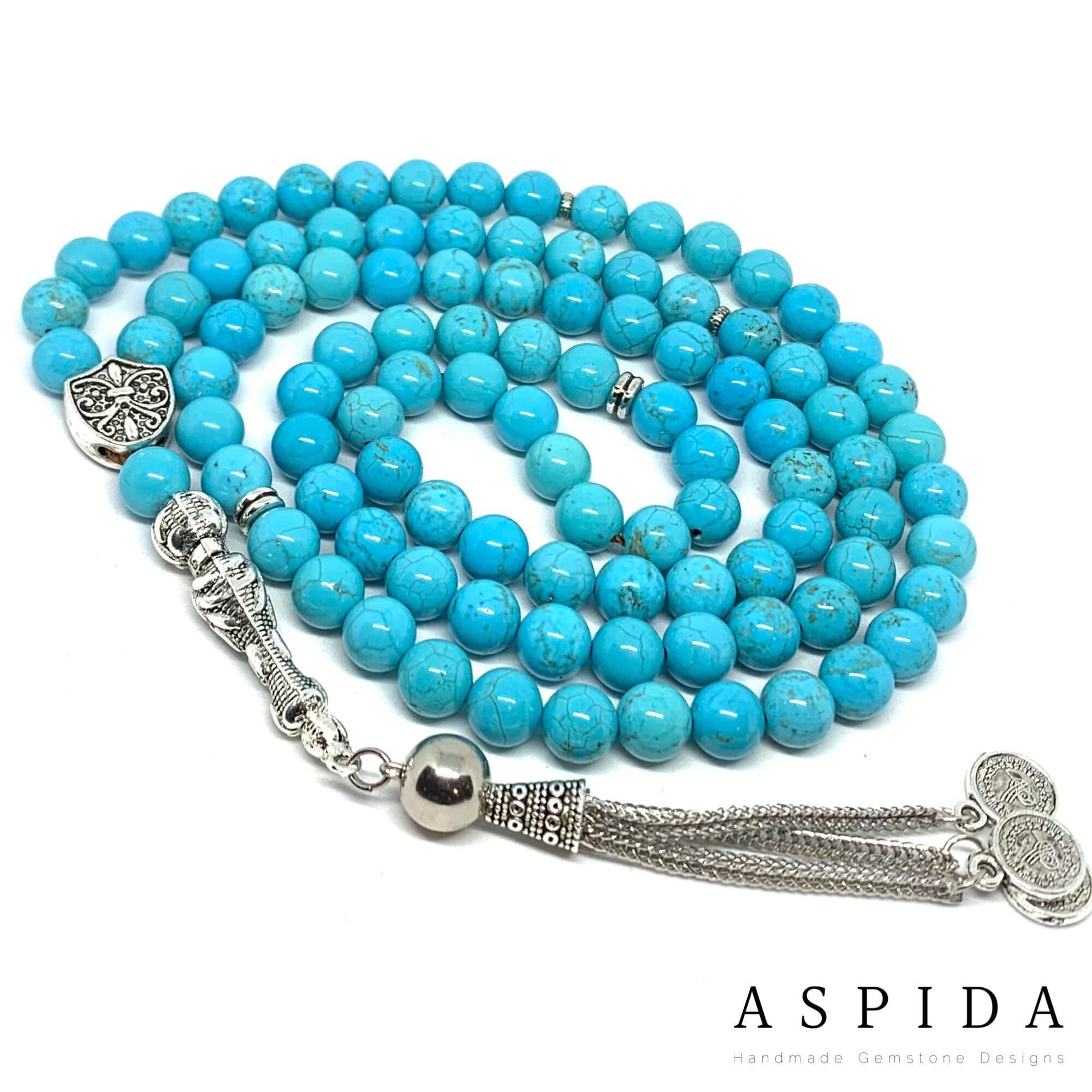 Real Turquoise Gemstone, Islamic Prayer 99 Beads, Tasbih, Tesbih, Misbaha, Tasbeeh, Sibha, Rosary, Tasbih 99, Tasbih Personalized 8 mm, Pre - image 4