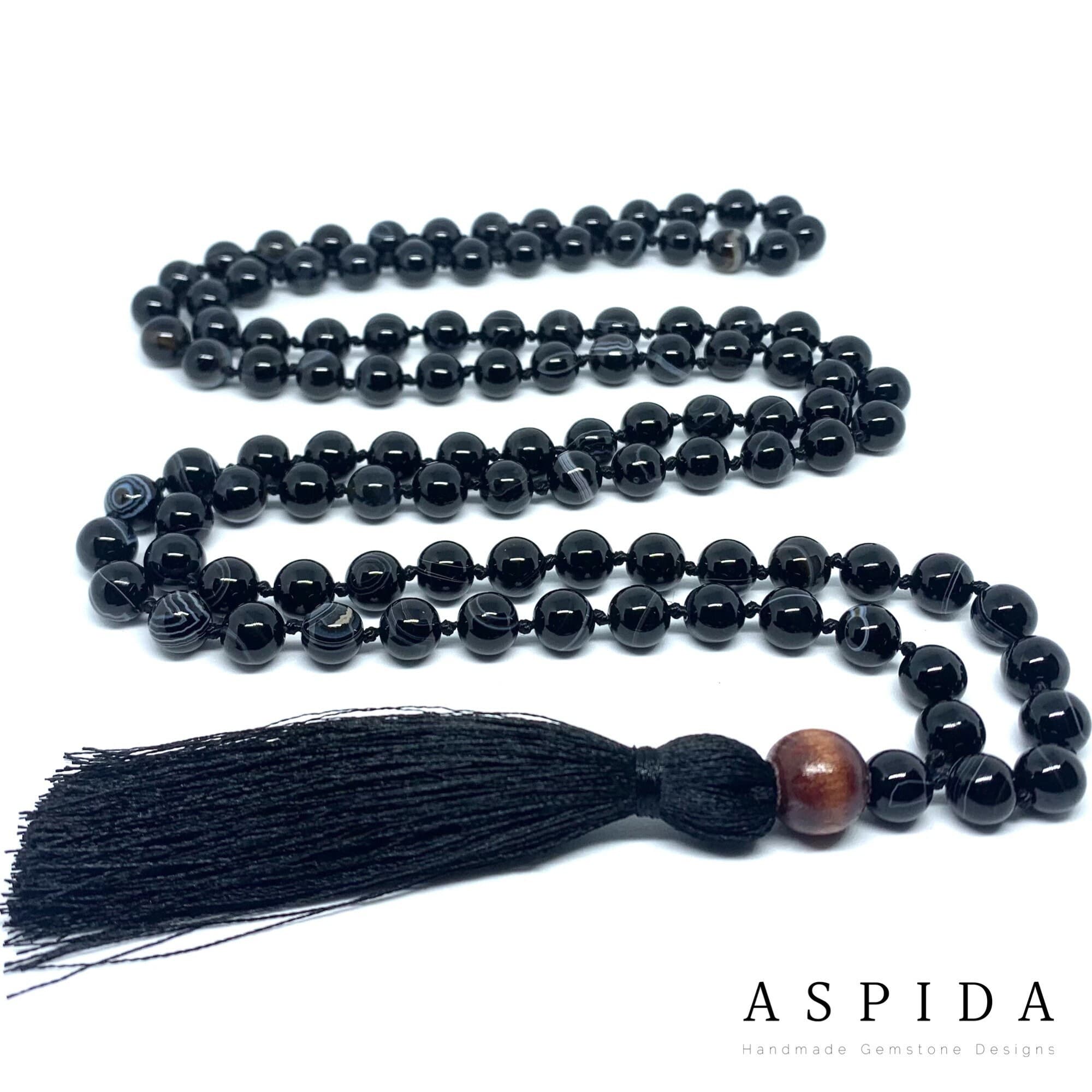 Real Agate Gemstone Mala Spiritual Necklace, Hand Knotted 108 Mala Beads, 108 Mala Beads, Mala Tassel Necklace, Japa Mala, Meditation Mala - image 3
