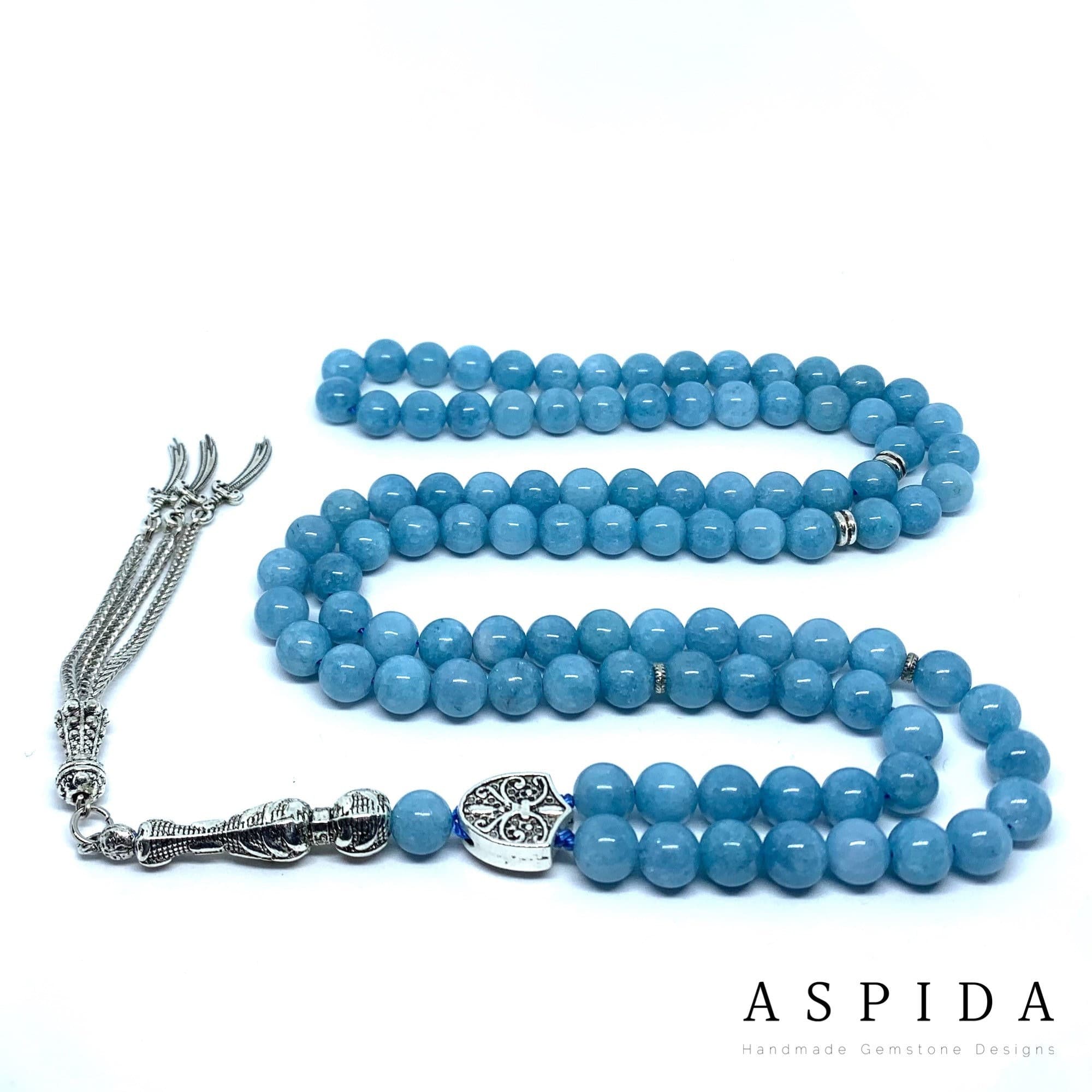 Real Aquamarine Gemstone, Islamic Prayer 99 Beads, Tasbih, Tesbih, Misbaha, Tasbeeh, Sibha, Rosary, Tasbih 99, Tasbih Personalized 8 mm, - image 3