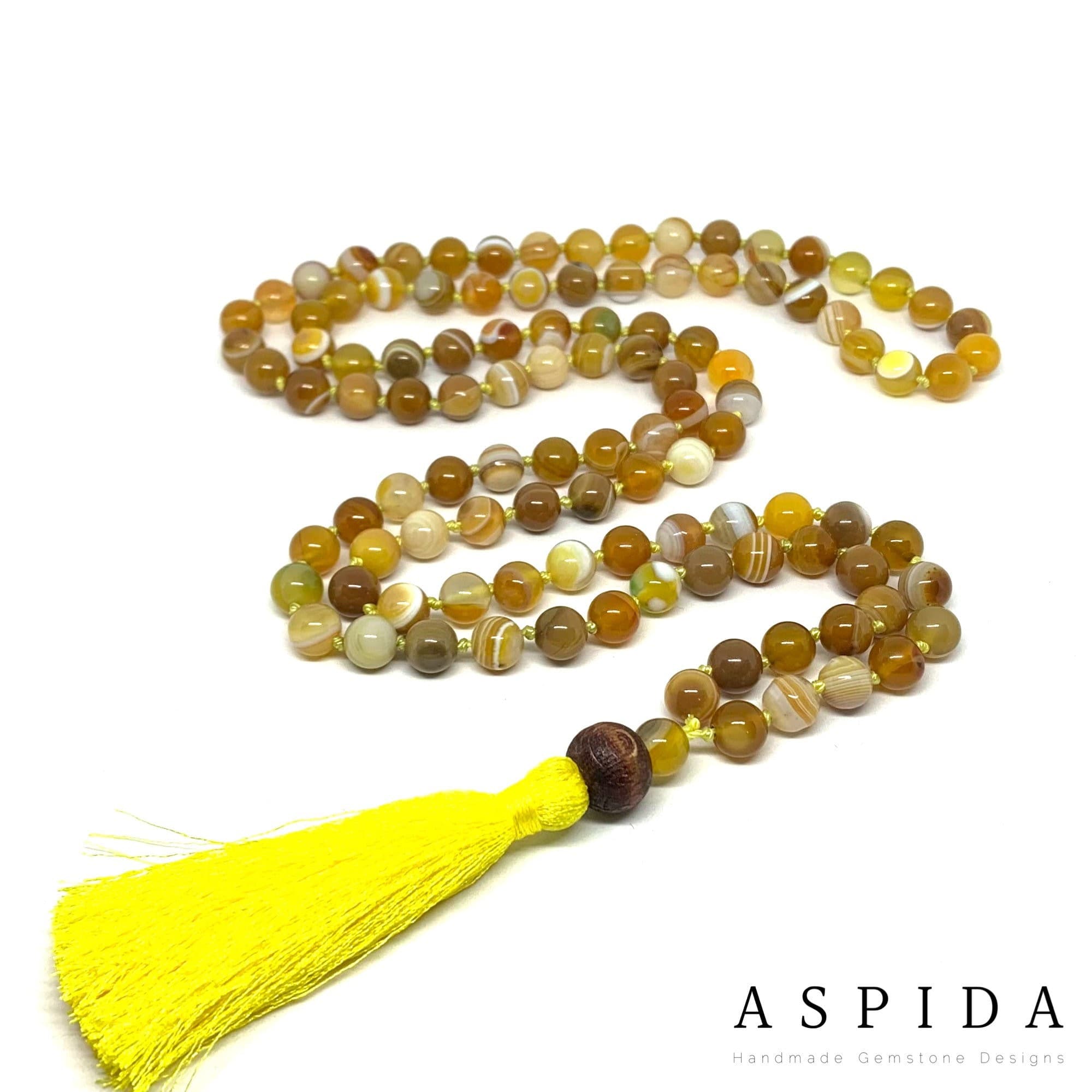 Real Agate Gemstone Mala Healing Necklace, Hand Knotted 108 Mala Beads, 108 Mala Beads, Mala Tassel Necklace, Japa Mala, Meditation Mala