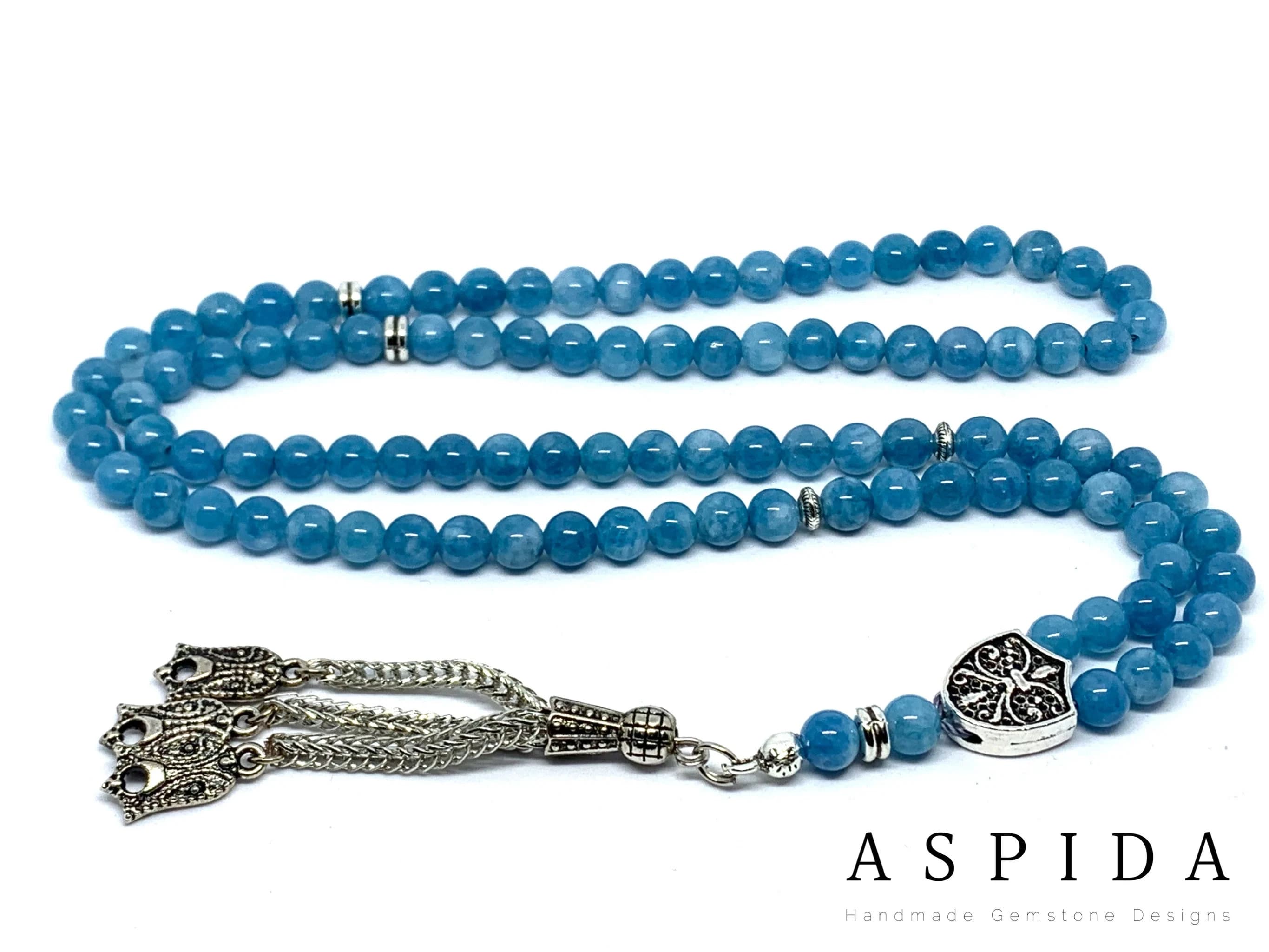 Real Blue Quartz Gemstone, Islamic Prayer 99 Beads, Tasbih, Tesbih, Misbaha, Tasbeeh, Sibha, Rosary, Tasbih 99, Tasbih Personalized 6mm, Pre - image 4