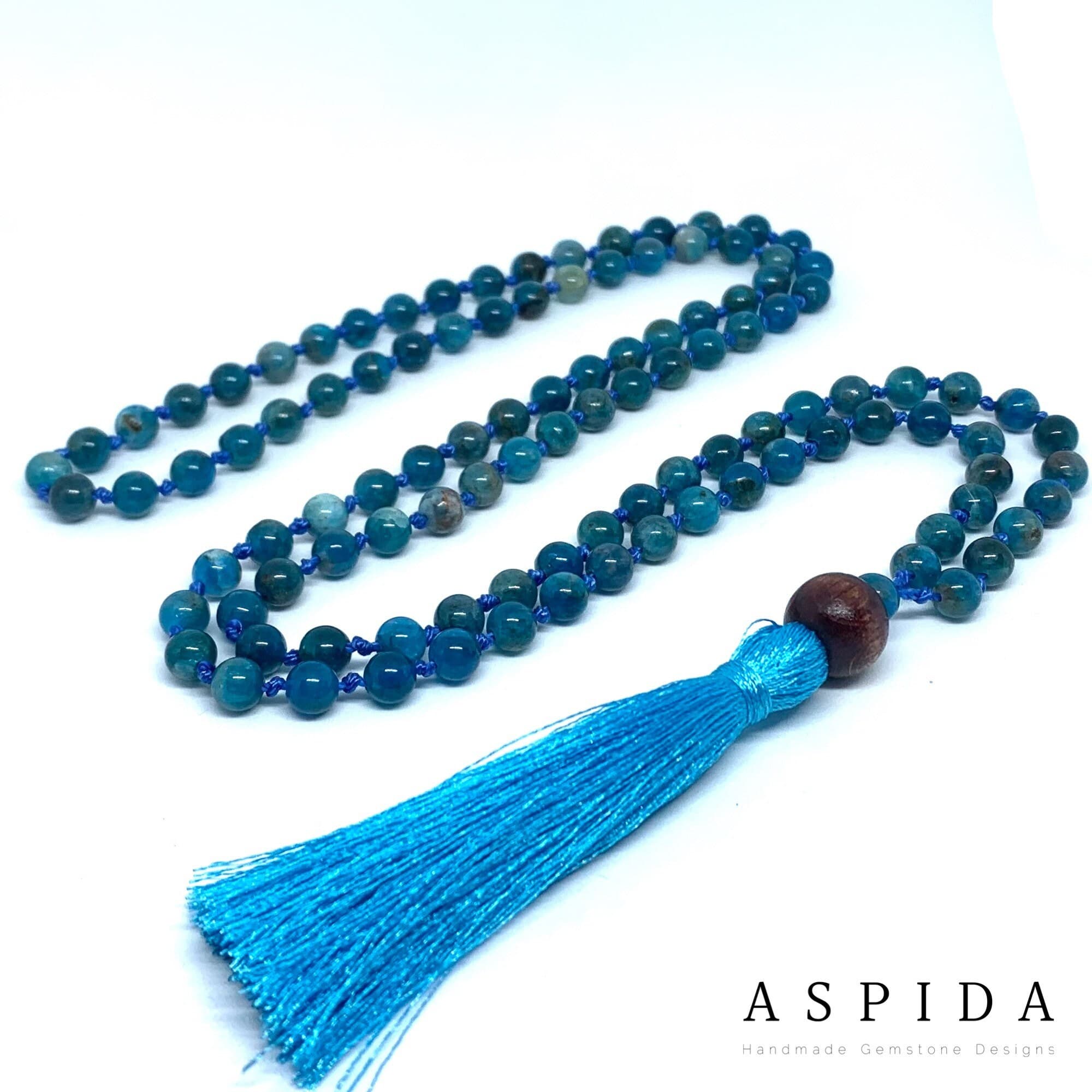 Real Apatite Gemstone Mala Spiritual Necklace 6mm , Hand Knotted 108 Mala Beads, 108 Mala Beads, Mala Tassel Necklace, Japa Mala, Meditation