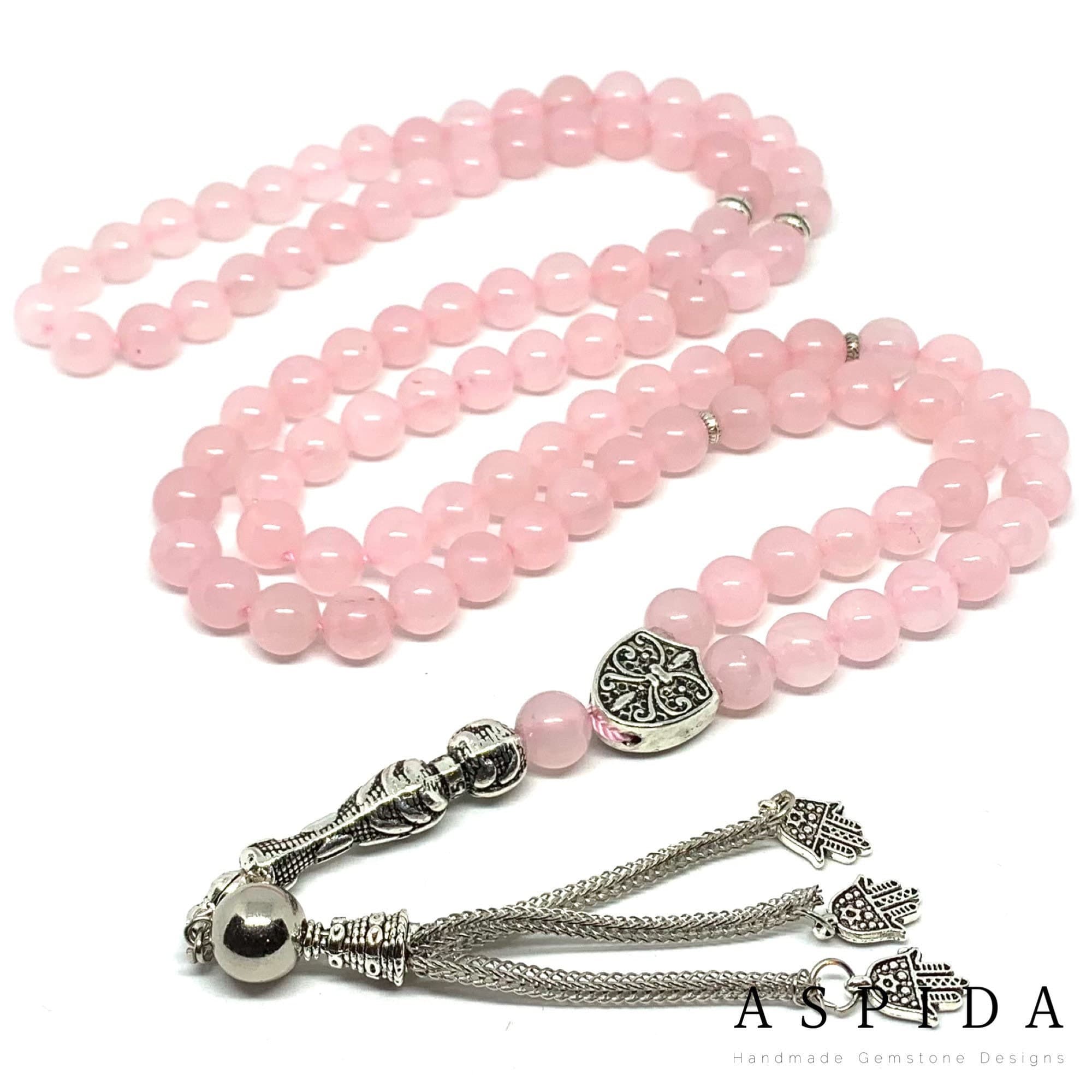 Real Rose Quartz Gemstone, Islamic Prayer 99 Beads, Tasbih, Tesbih, Misbaha, Tasbeeh, Sibha, Rosary, Tasbih 99, Tasbih Personalized 8 mm,