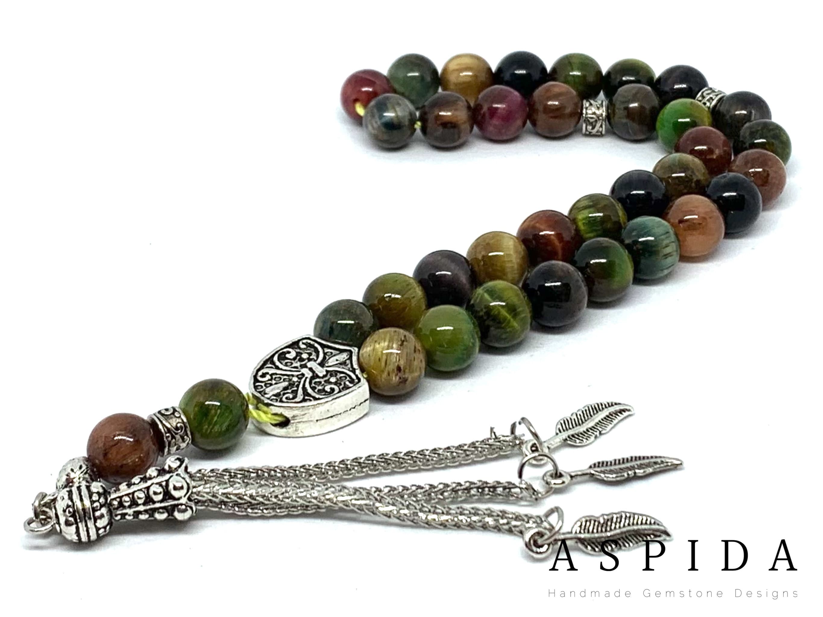 Real Rainbow Tiger Eyes Natural Crystal Gemstone Personalized Tasbih 33, Prayer Beads, Tesbih, Misbaha, Tasbeeh, Sibha, Rosary, Premium Qua